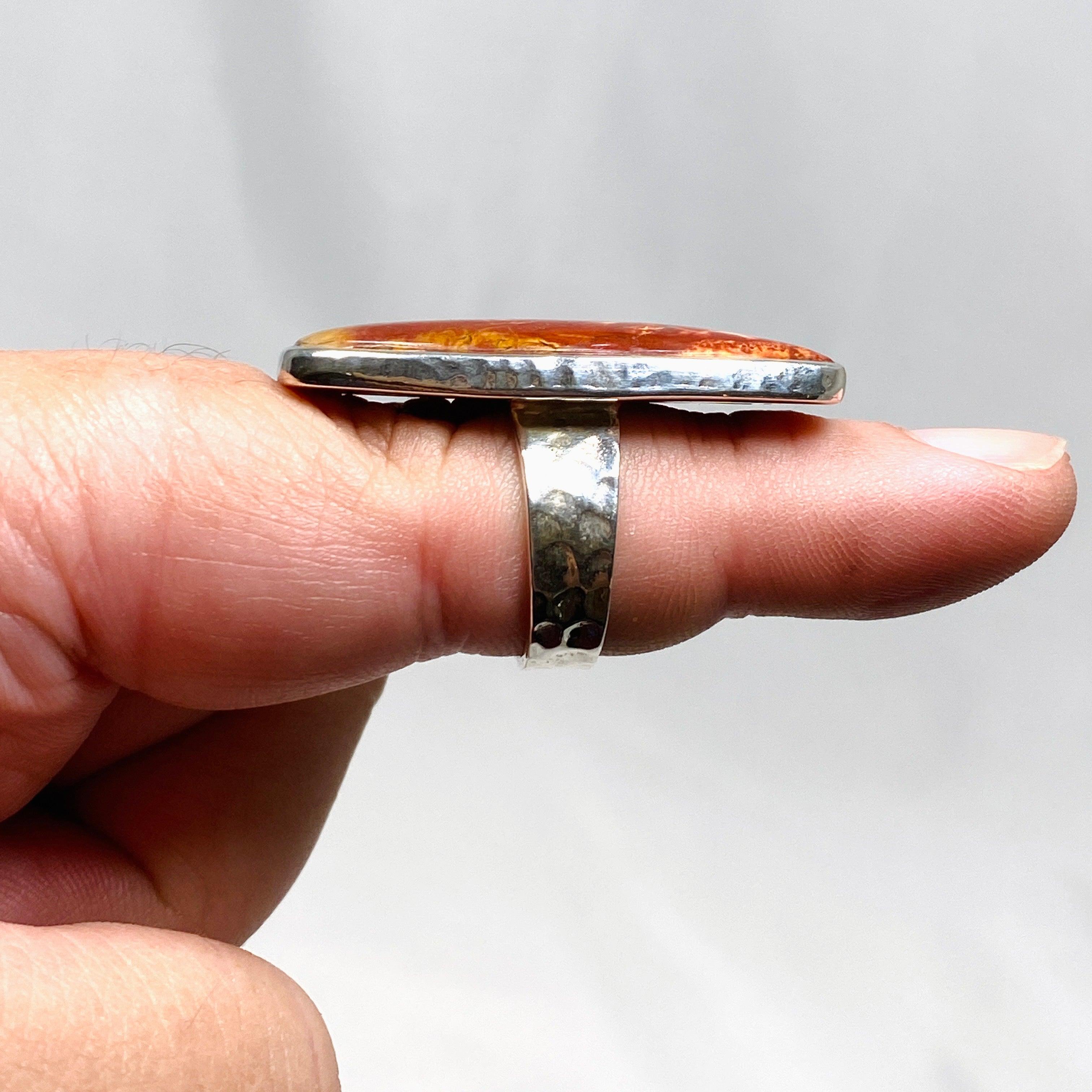 Cherry Creek Jasper Hammered Rectangular Ring for Women - Size 8 KRGJ1606 | Boho Chic Jewelry, Healing Stone Accessory for Meditation & Spiritual Gifts
