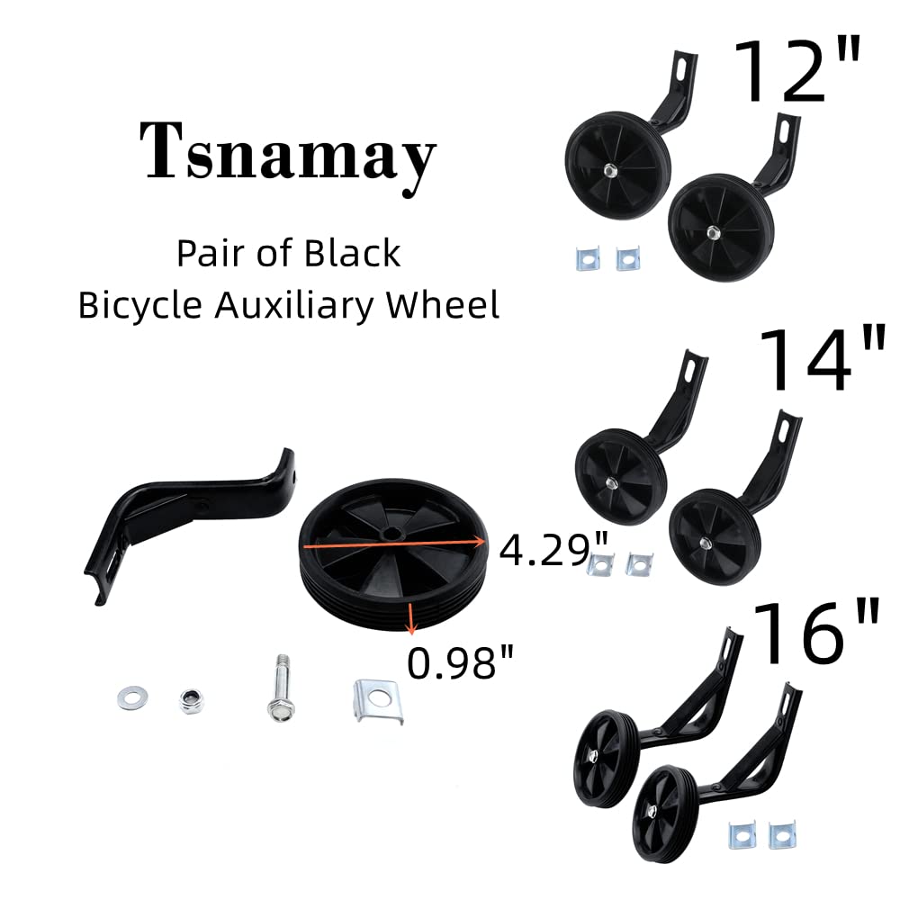 Black Bicycle Training Wheels for Kids - Pair of Auxiliary Wheels for Children's Bikes | Durable Bike Stabilizers for Learning to Ride | Perfect for Beginners, Toddlers & Young Cyclists | Outdoor Play, Backyard Riding & Safety Training