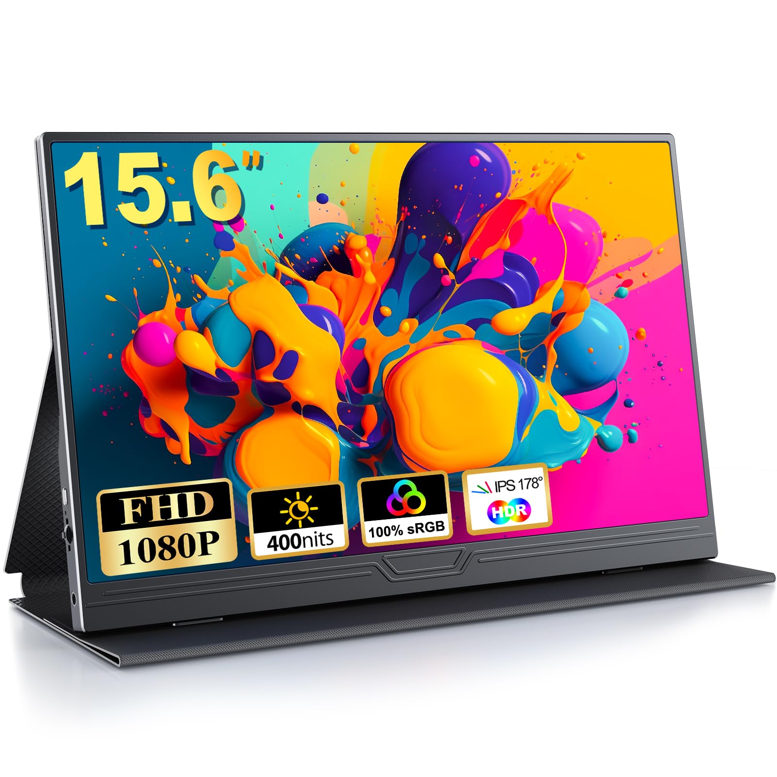 CUIUIC 15.6 Inch Portable Monitor - Full HD 1080P HDR USB-C HDMI VESA Compatible - Ultra-Thin Lightweight Second Screen for Laptop, PC, Smartphone, Xbox, PS5 - Perfect for Work, Gaming & Travel