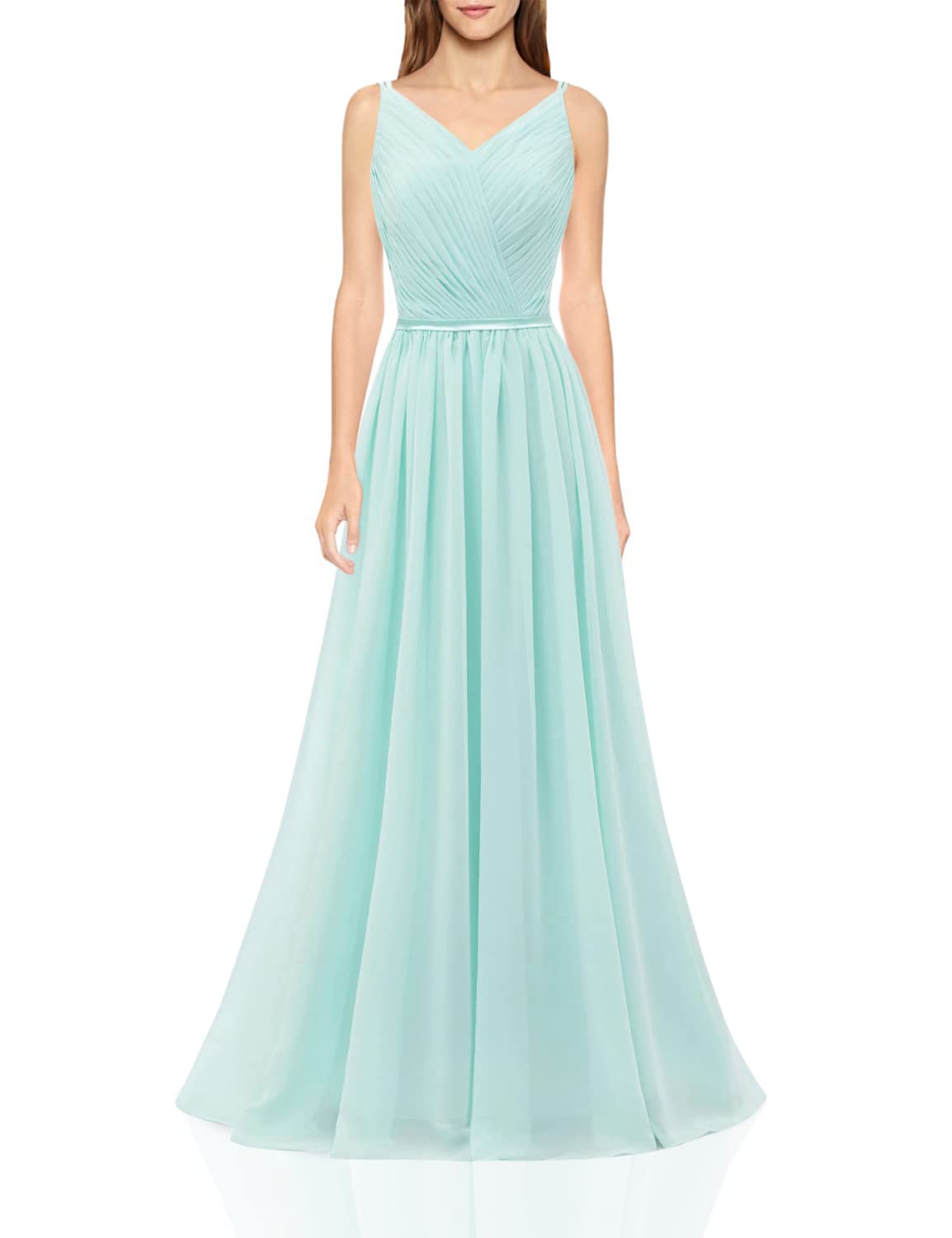 Elegant V-Neck Bridesmaid Dresses Long Pleated Chiffon Prom Gown for Weddings, Formal Events & Special Occasions
