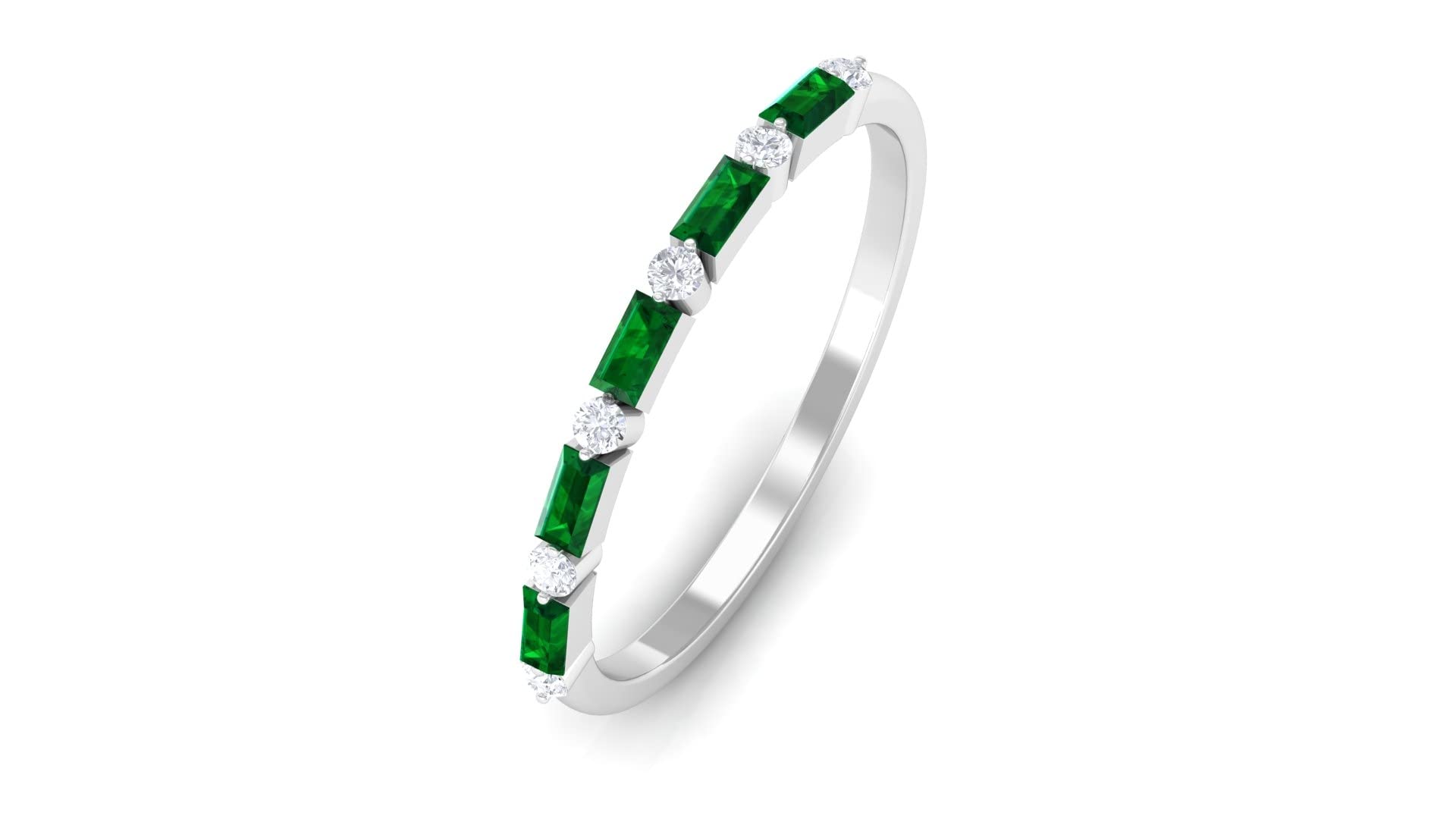 1/2 CT Lab-Created Emerald & Diamond Ring for Women - 14K Solid Gold Half Eternity Band, Green Created Emerald Wedding Ring, Anniversary Gift, Engagement Jewelry - Perfect for Bridal, Proposals & Special Occasions