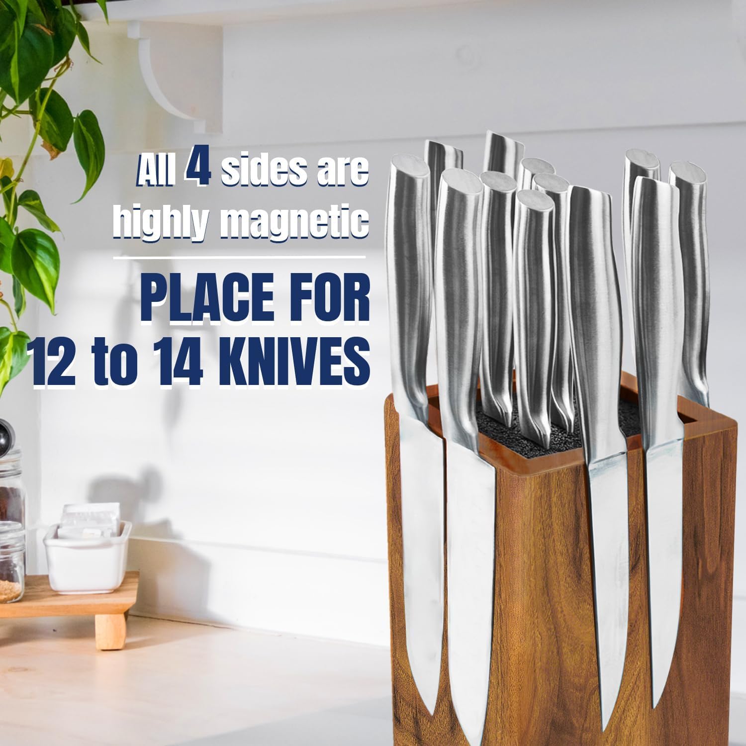 Dmore 360° Rotating Magnetic Knife Block - Extra Large Acacia Wood Knife Holder Stand for Kitchen Countertop | Knife Storage for Chefs & Home Cooks | Perfect for Organizing Knives, Scissors & Utensils