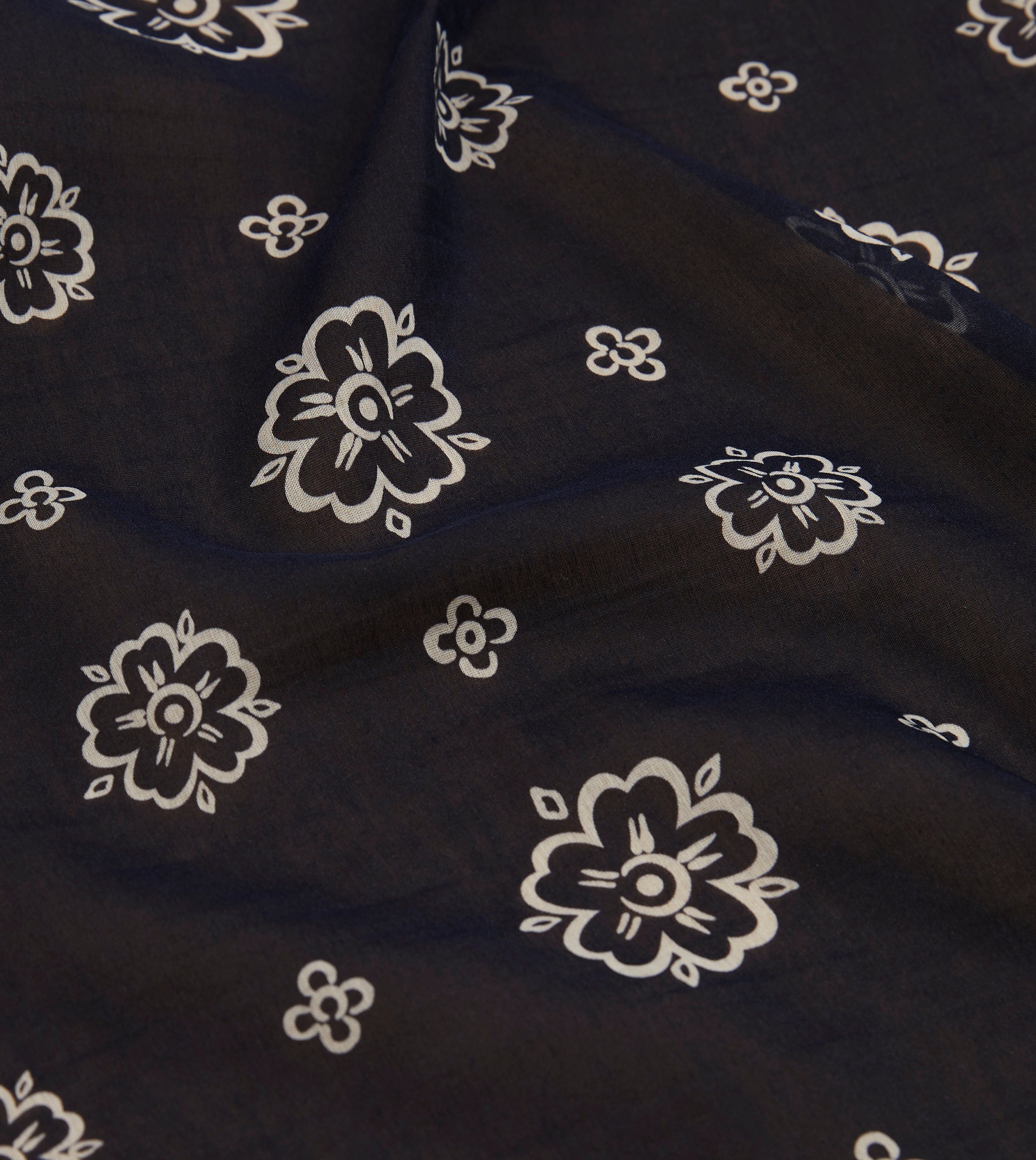 Navy Blue Floral Print Silk Cotton Bandana Scarf - Soft & Breathable for Women, Men - Perfect for Fashion Accessories, Headwear, Hair Ties, Outdoor Activities
