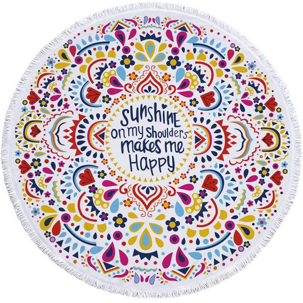 Large Round Fringed Beach Towel - Soft Polyester Mandala Yoga Mat, Shower Blanket & Bath Towel | Thick Microfiber Fabric with Tassel Design for Beach, Pool, Yoga & Home Decor