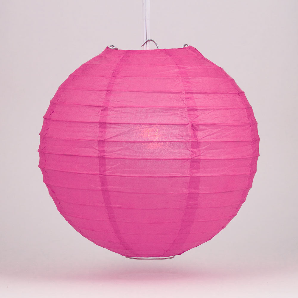 10 Pack Fuchsia Round Paper Lanterns with Even Ribbing - Hot Pink Hanging Decorations for Parties, Weddings & Home Decor (String Lights Sold Separately)
