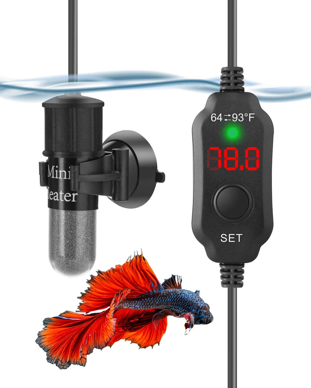10W Adjustable Mini Aquarium Heater for 1-5 Gallon Fish Tanks - Digital Temperature Display with AC Wall Plug - Perfect for Betta Fish, Shrimp & Small Aquariums at Home or Office
