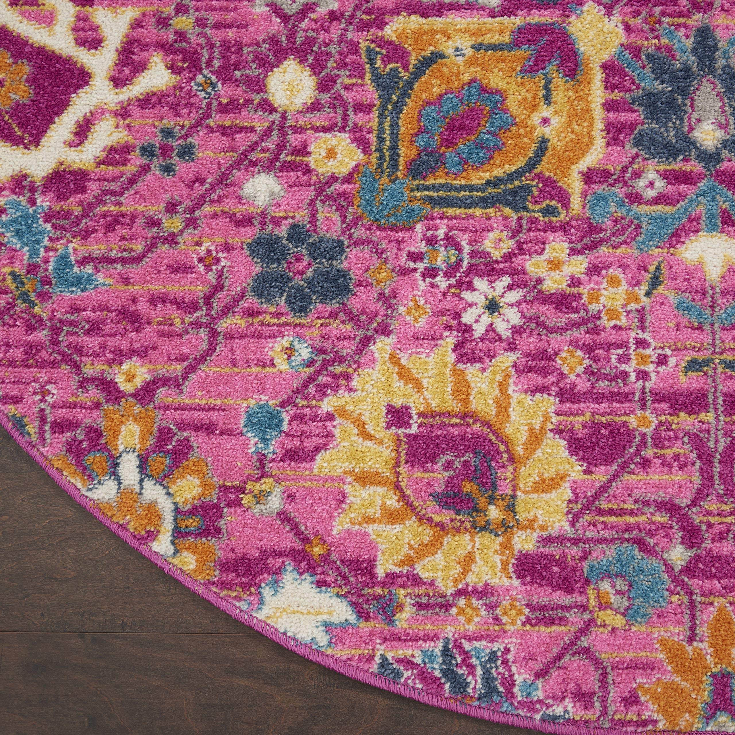 Nourison Passion Fuchsia 8' Round Area Rug - Boho Moroccan Style for Bedroom, Living Room, Dining Room & Kitchen - Easy to Clean & Non-Shedding - Perfect for Boho Chic Decor, Cozy Home & High Traffic Areas (8' Round)