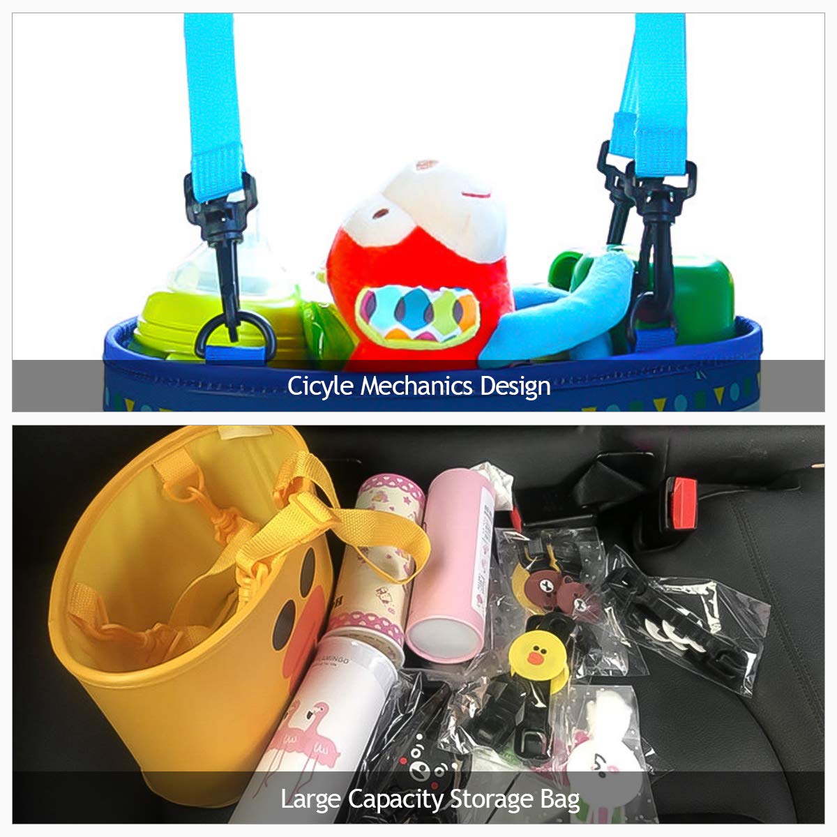 Ergocar Car Seat Organizer - Cute Cartoon Storage for Kids, Travel & Road Trips