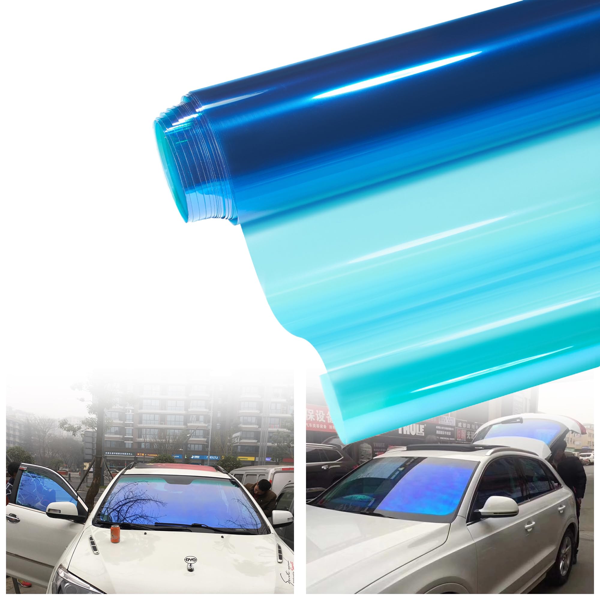 Light Blue Chameleon Windshield Tint - UV Reflective Car Sun Shade Film (29.5'' x 118'') for Heat & Glare Reduction - Perfect for Summer Driving & Parking