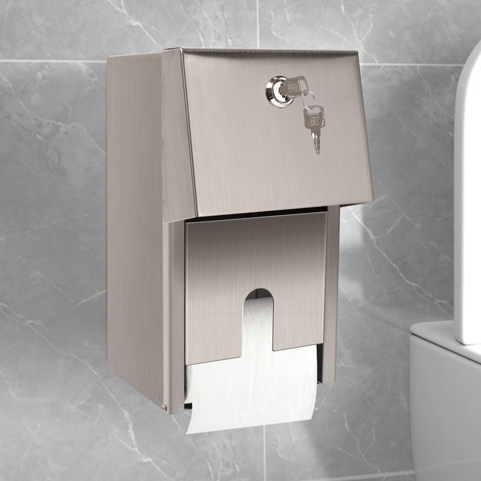 Commercial Toilet Paper Dispenser - Histely Double Roll Stainless Steel Toilet Paper Holder with Lockable Design & 2 Keys, 304 Waterproof Wall Mount Bathroom Tissue Dispenser for Restrooms, Hotels, Offices & Public Washrooms