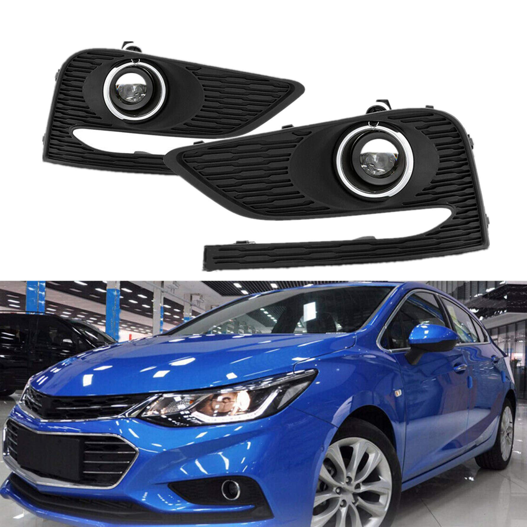 2016-2018 Chevy Cruze Fog Light Assembly Kit - Driver & Passenger Side Replacement with Bumper Covers & Wiring Harness Switch | Durable LED Fog Lights for Night Driving & Inclement Weather