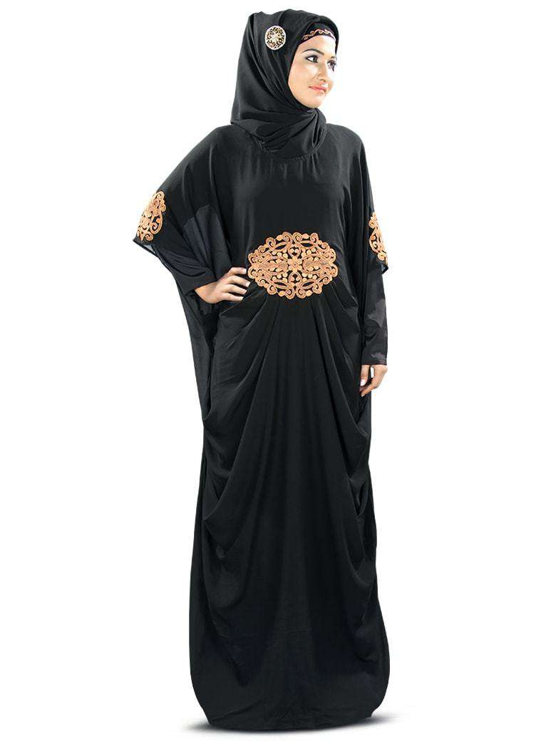 Amara Embroidered Black Kaftan Dress for Women - Elegant Boho Maxi Dress with Copper Thread Detailing - Perfect for Beach Cover Up, Evening Wear & Special Occasions