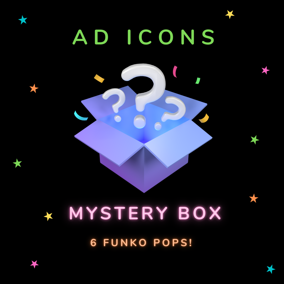 AD ICONS Mystery Box - 6 Random Funko Pop! Vinyl Figures Collectibles | Surprise Gift for Pop Culture Fans, Collectors & Gamers | Perfect for Birthday Gifts, Office Decor & Display Collections