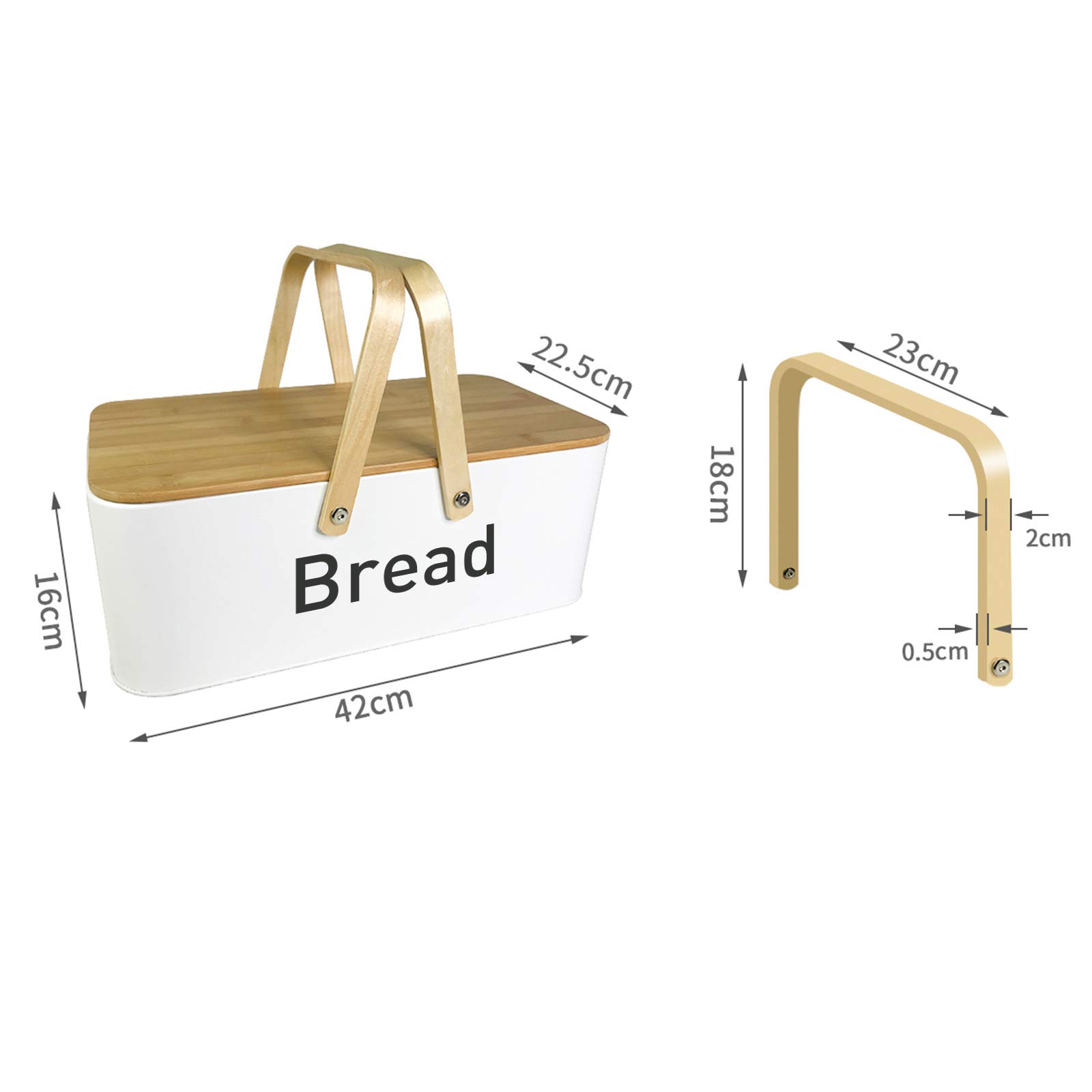 Large Metal Bread Box with Bamboo Lid - Kitchen Counter Organizer for Bread Storage | Modern Food Container with Handle for Home, Camping & Outdoor Use (White)
