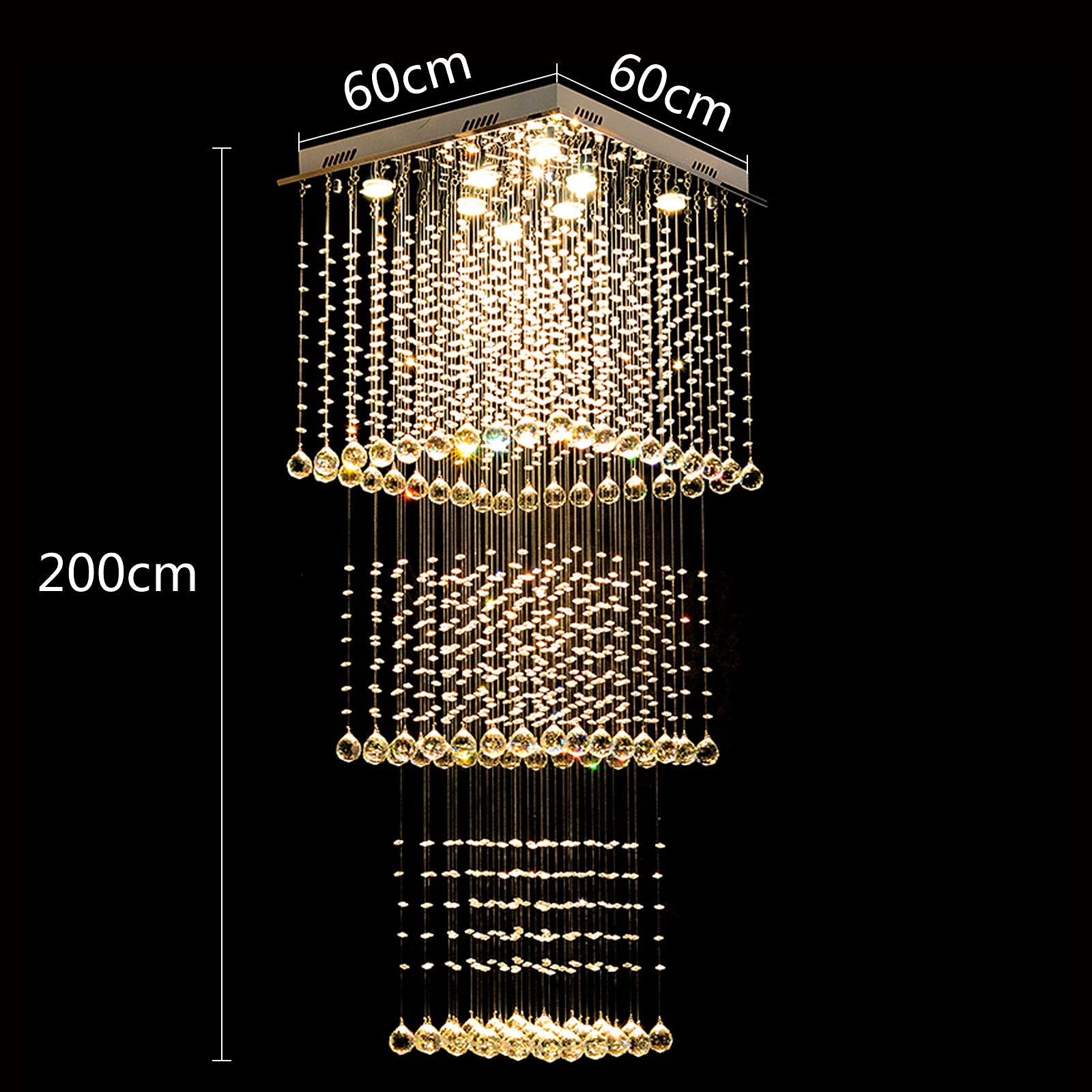 Modern K9 Crystal Raindrop Chandelier Lighting - 3-Layer Flush Mount LED Ceiling Light Fixture with 8 GU10 Bulbs Included (23.6
