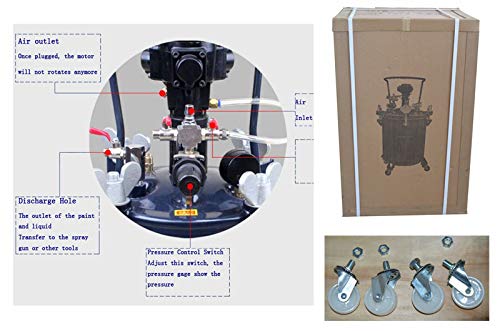 **5 Gallon Pressure Paint Mixer Pot - Pneumatic Paint Mixing Bucket for Air Spray Painting - Ideal for Automotive, Industrial & DIY Coating Projects**