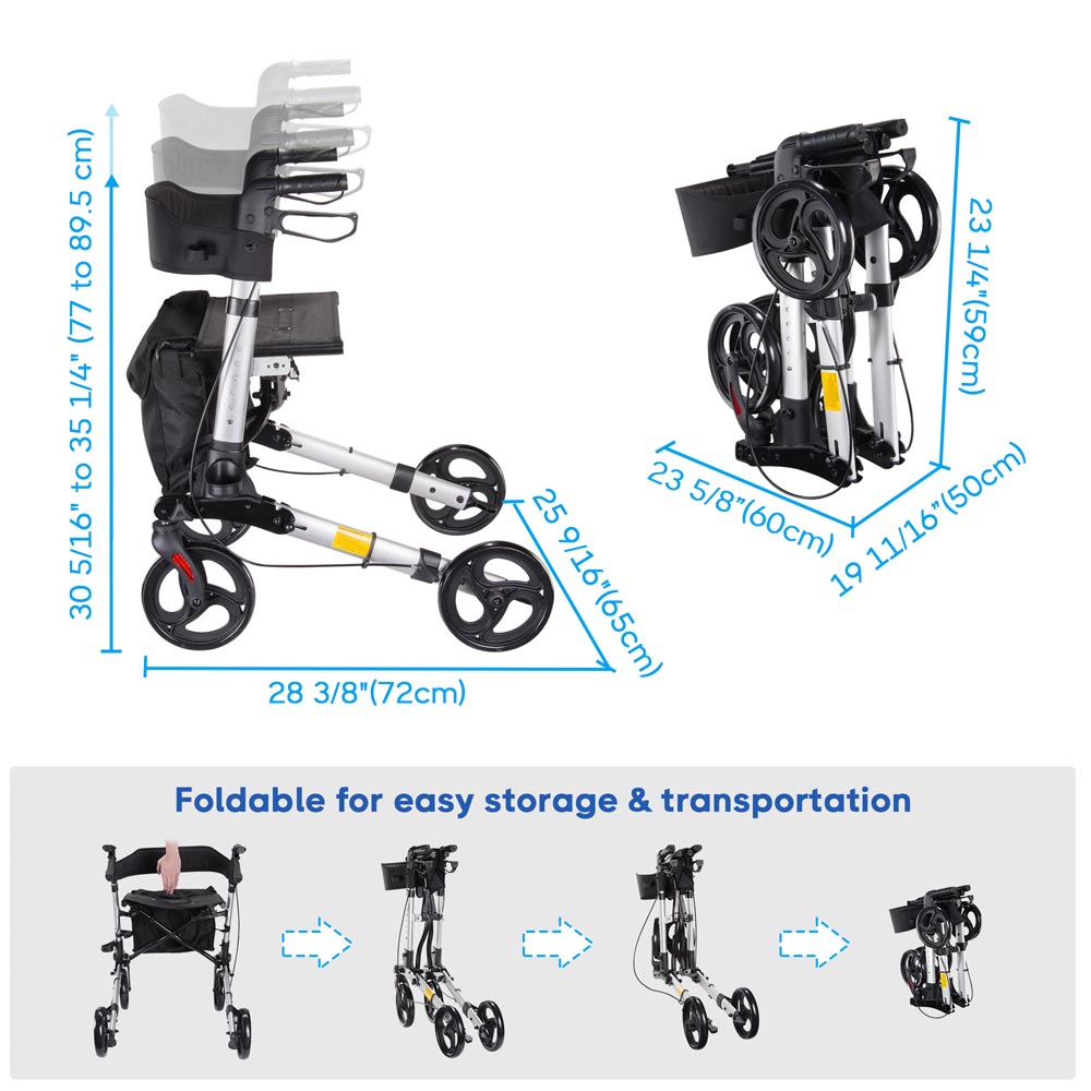 TheLAShop Upright Walker with Seat - Foldable Stand Up Rollator with Dual Brakes for Seniors & Adults - Ideal for Indoor/Outdoor Mobility Assistance & Shopping Trips