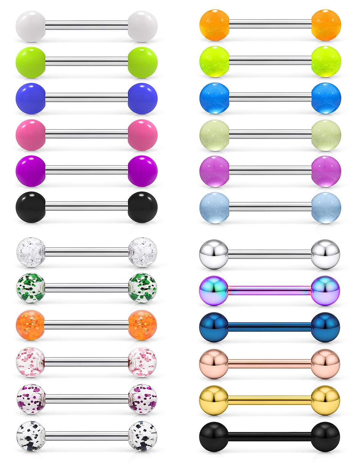 Ftovosyo 24-48PCS Surgical Steel Nipple Rings - Straight Barbells 14-22MM for Body Piercing Jewelry - Women & Men - Perfect for Daily Wear & Gifts