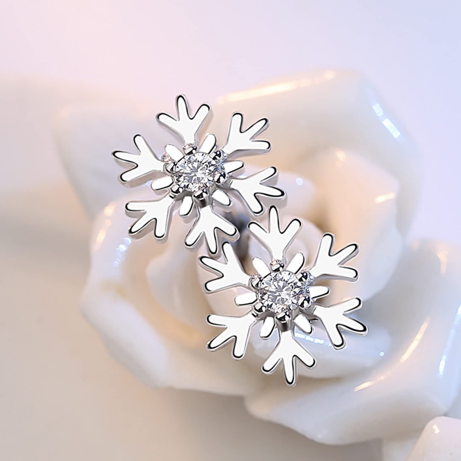 Sparkling Silver Snowflake Earrings for Women - Crystal Rhinestone Christmas Stud Earrings | Holiday Party Jewelry Gift for Her | Perfect for Christmas Celebrations, Office Parties & Festive Gatherings