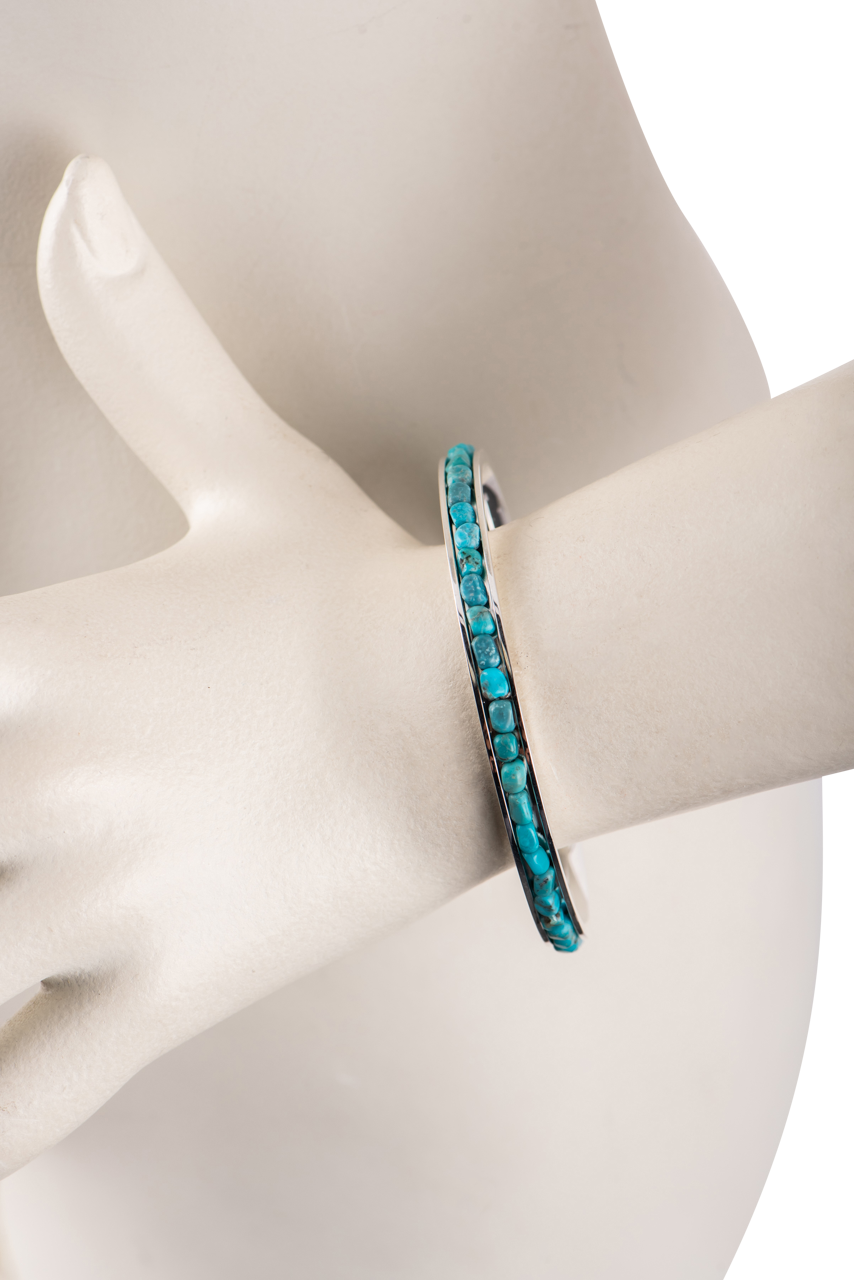 Paige Wallace Turquoise Round Bangle Bracelet - Handmade Sterling Silver Jewelry for Women - Perfect for Boho Chic Outfits & Special Occasions