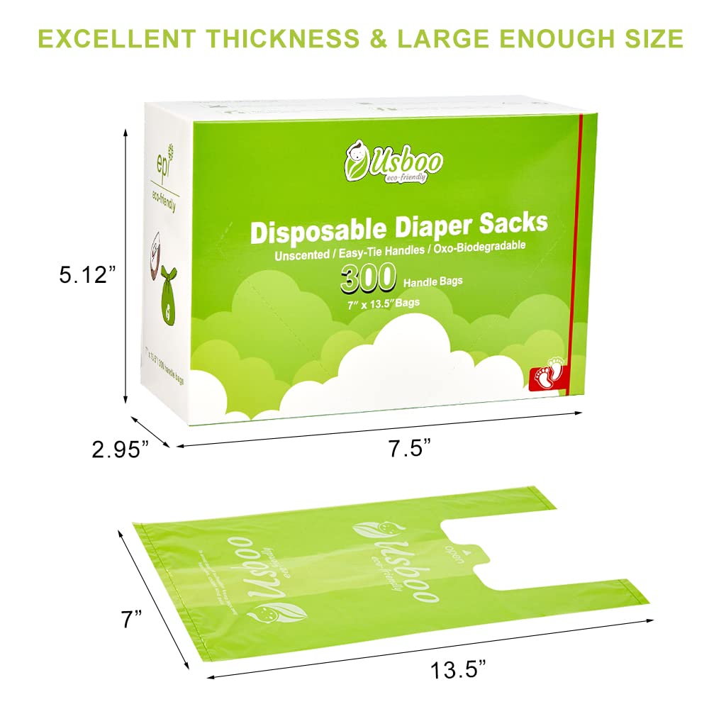 300 Count Baby Disposable Diaper Bags | Oxo-Biodegradable & Unscented | Easy-Tie Handles for Diaper Disposal & Pet Waste | Perfect for Travel, Daycare & On-the-Go Parents