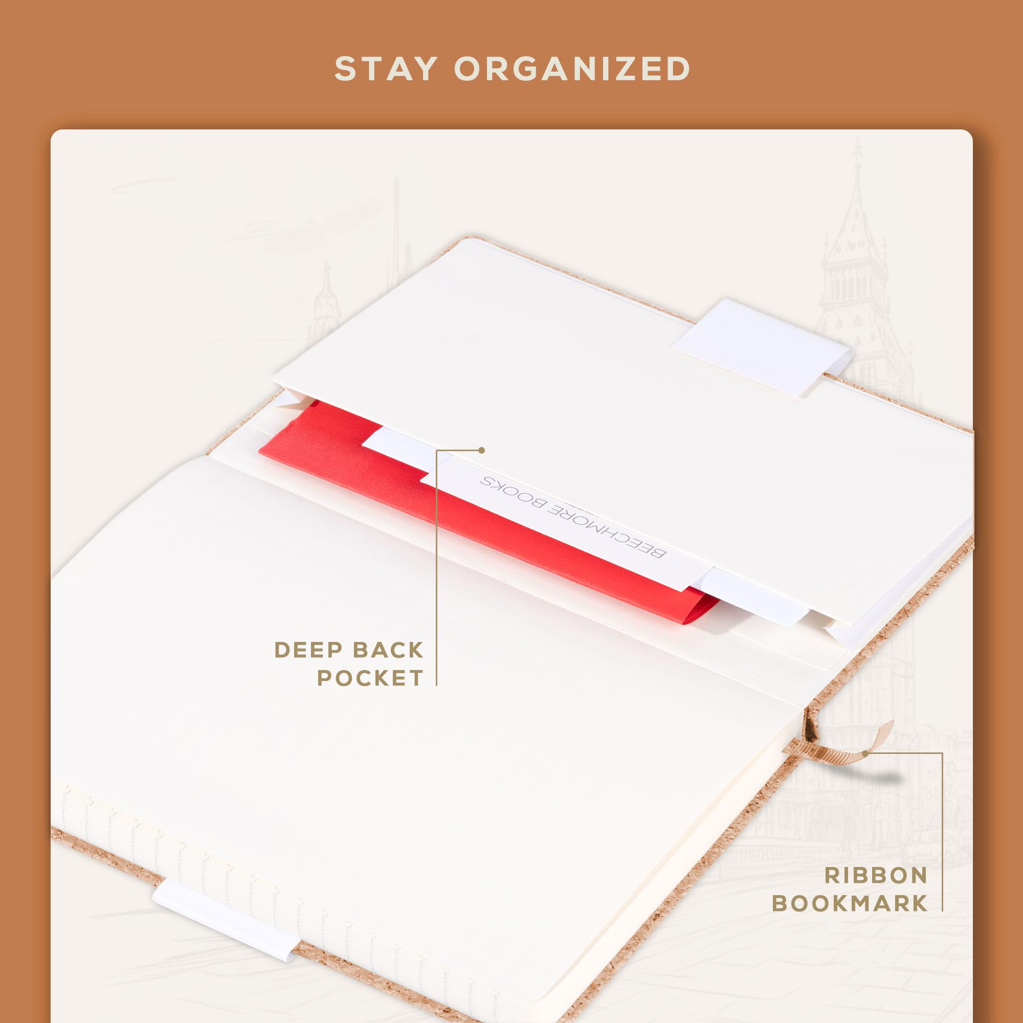Premium BEECHMORE Lined Journal Notebook - 5.8 x 8.3 inch A5 Size, 160 Pages Hardcover Leather Writing Notebook for Women & Men, 120 GSM Thick Paper, Gift Box Included - Perfect for Work, School, Travel & Daily Journaling