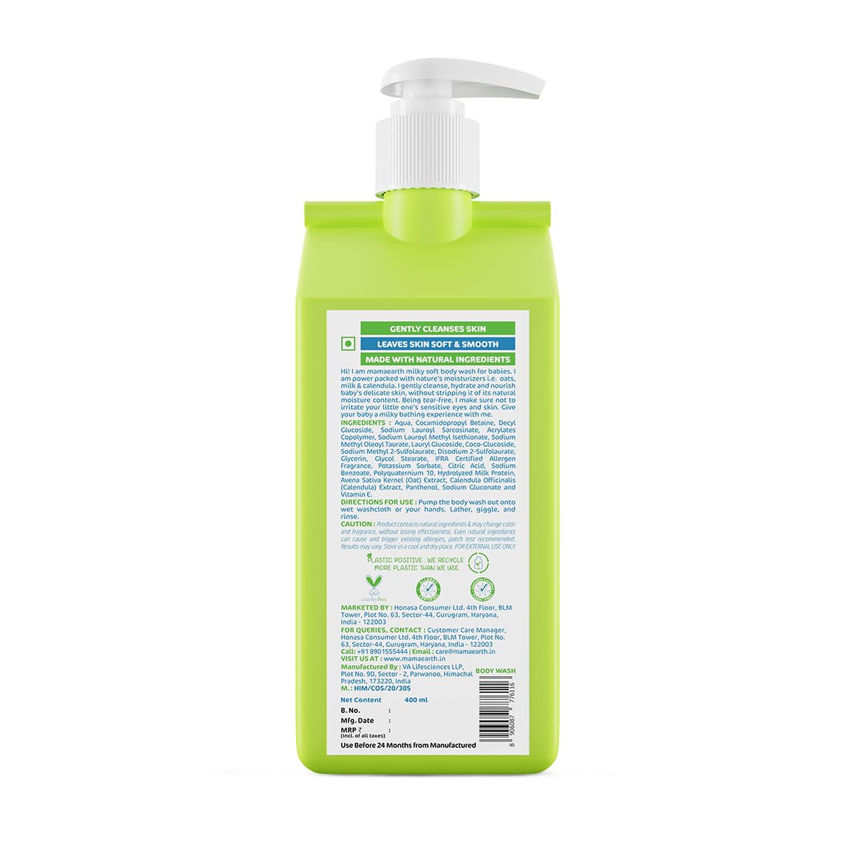 Mamaearth Milky Soft Baby Body Wash with Oats, Milk & Calendula - 400ml | Gentle Cleansing for Newborns & Infants | Hypoallergenic & Tear-Free Formula for Sensitive Skin | Perfect for Bath Time & Daily Baby Care Routine