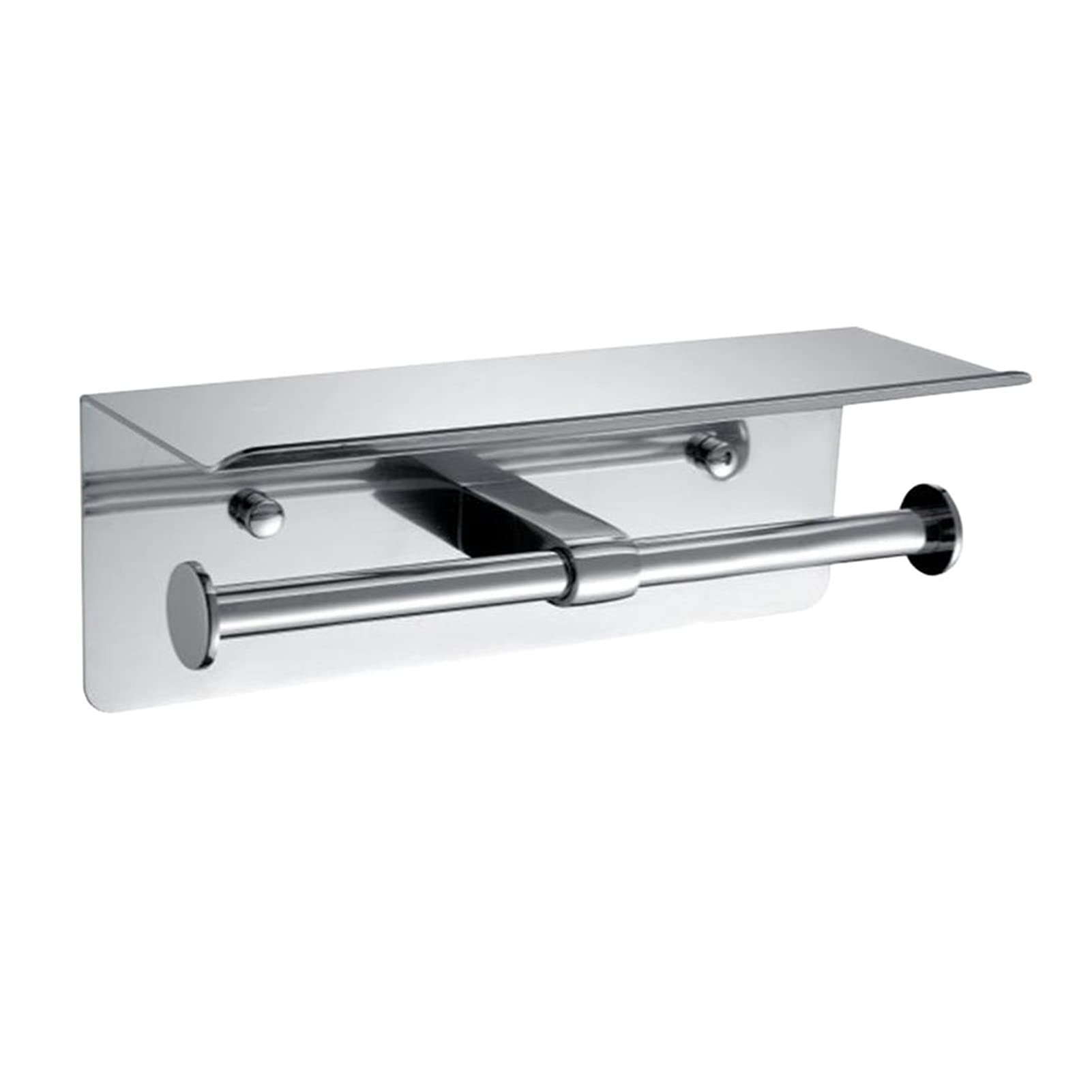 Wall Mount Double Toilet Paper Holder with Shelf - Rustproof Bathroom Storage Organizer for Tissue, Towels & Essentials | Perfect for Home, Hotel, Restaurant & Shopping Mall Bathrooms
