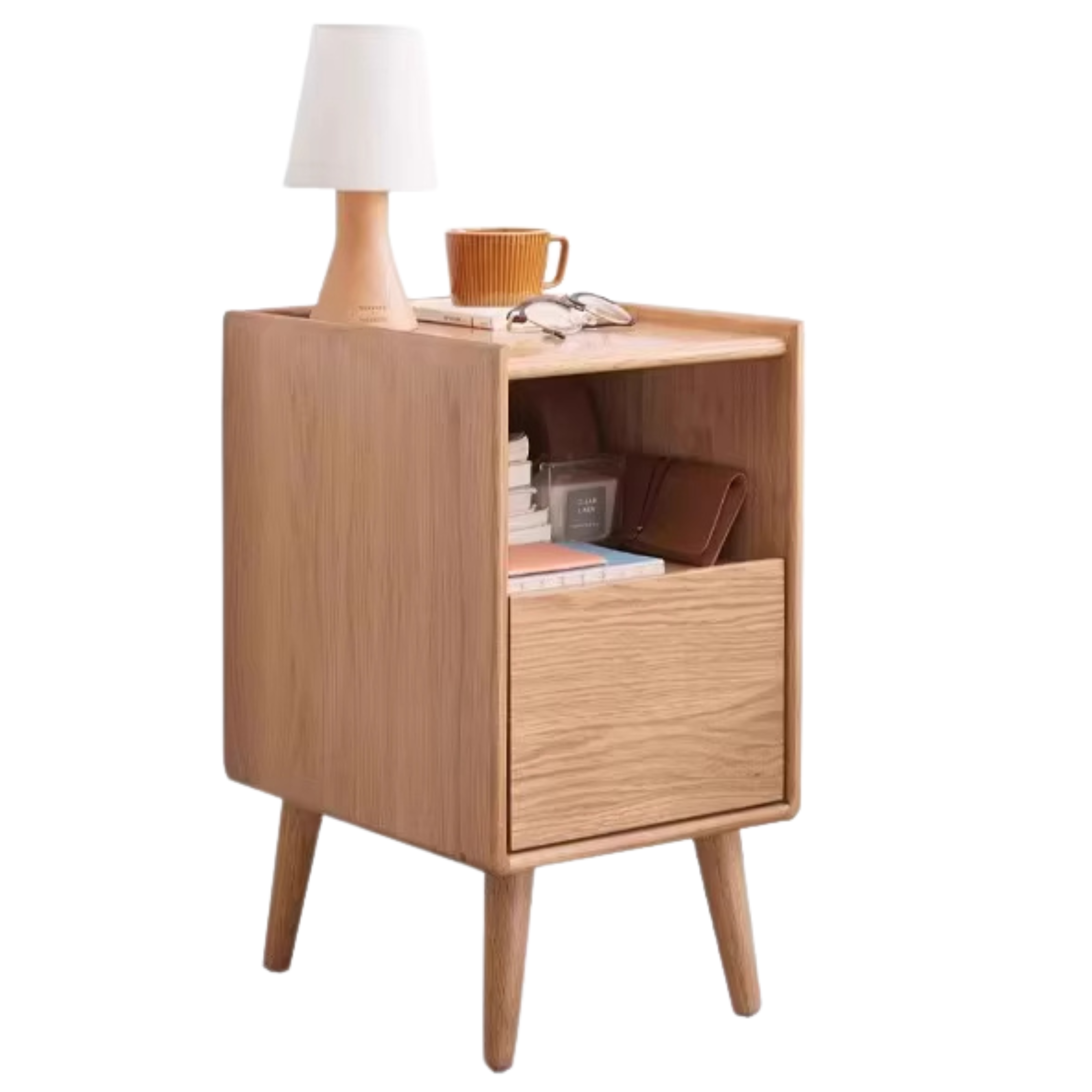 Solid Wood Ultra Narrow Nightstand - Oak, Rubber, Cherry - Perfect for Small Bedrooms, Apartments & Tight Spaces