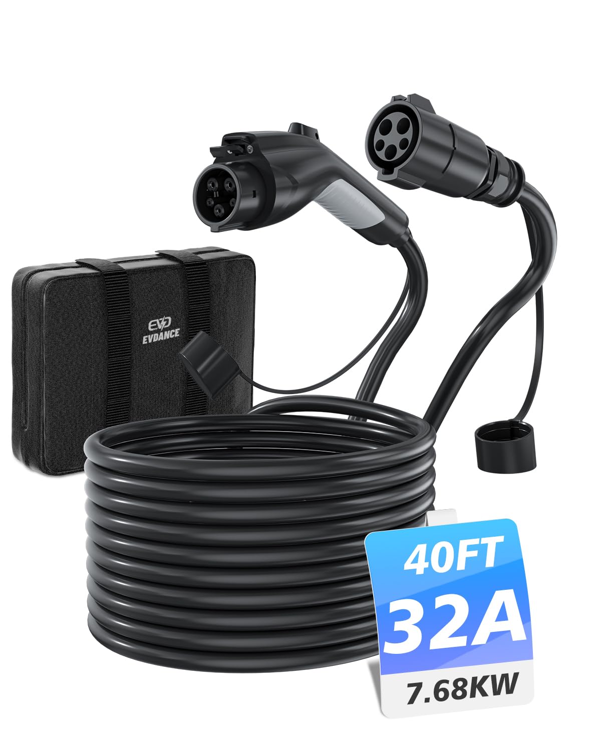 J1772 EV Charger Extension Cord 32A 40FT - SAE J1772 Compatible Electric Vehicle Charging Cable for 110V-240V - Perfect for Home, Workplace & Public Charging Stations (32 Amp 40 Feet)