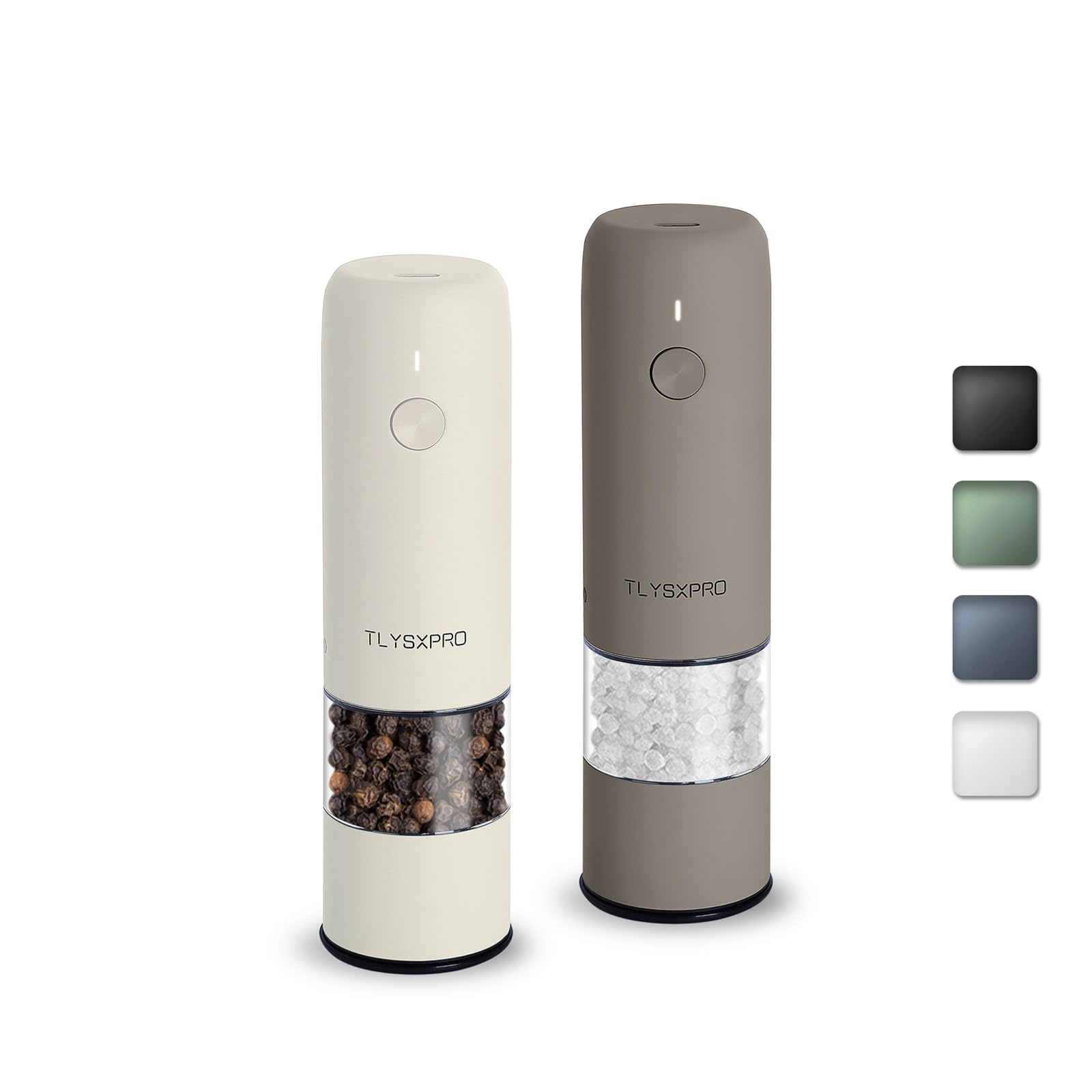 USB Rechargeable Electric Salt and Pepper Grinder Set - Adjustable Coarseness, One-Hand Operation Kitchen Gadgets (2 Pack, Greige & Buttercream) - Perfect for Cooking, Dining, and Gift Giving