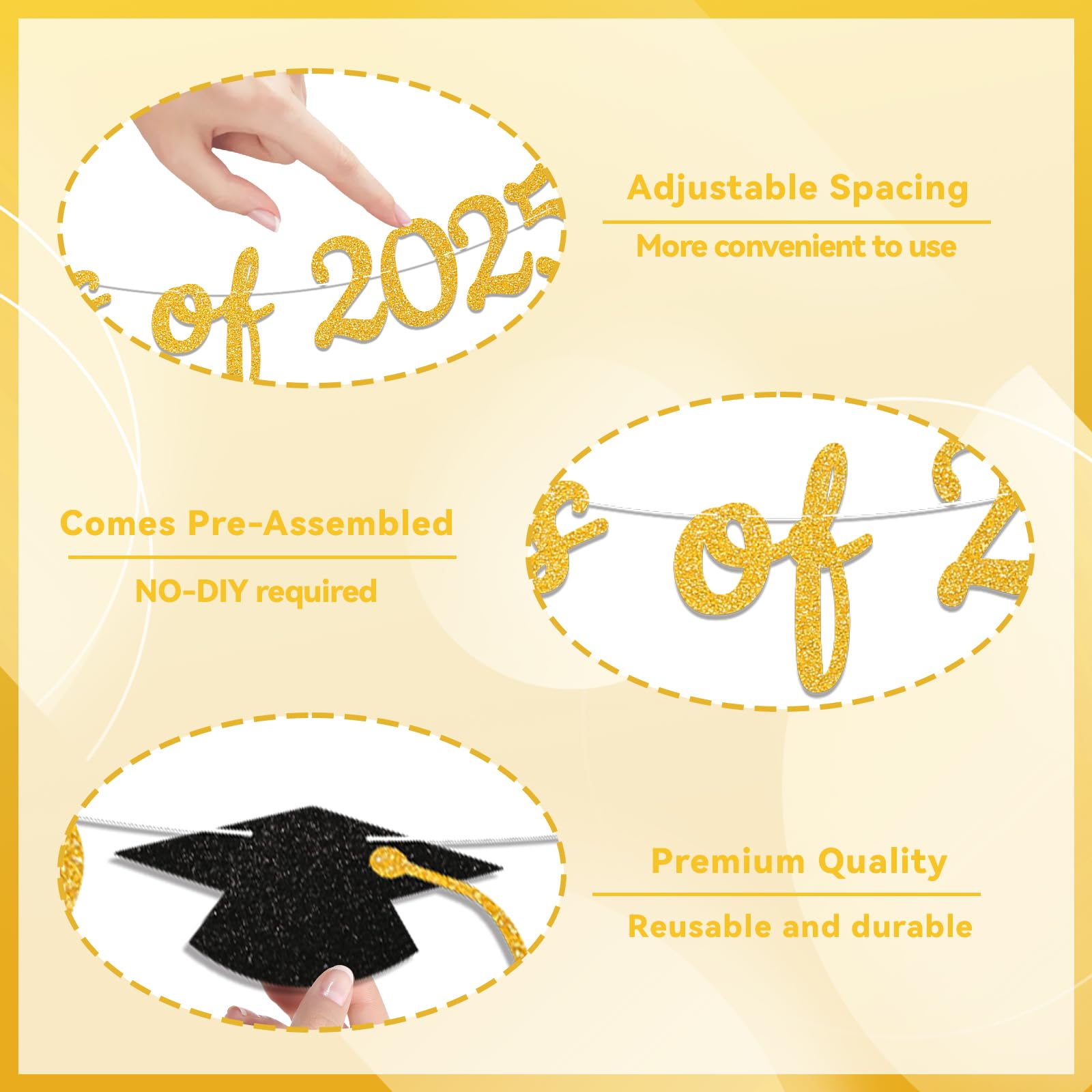 2025 Graduation Banner - Gold Class of 2025 Decorations, Senior High School Graduation Party Supplies, Congrats Grad Sign for Wall Decor | Perfect for Graduation Parties, School Events & Proud Family Celebrations