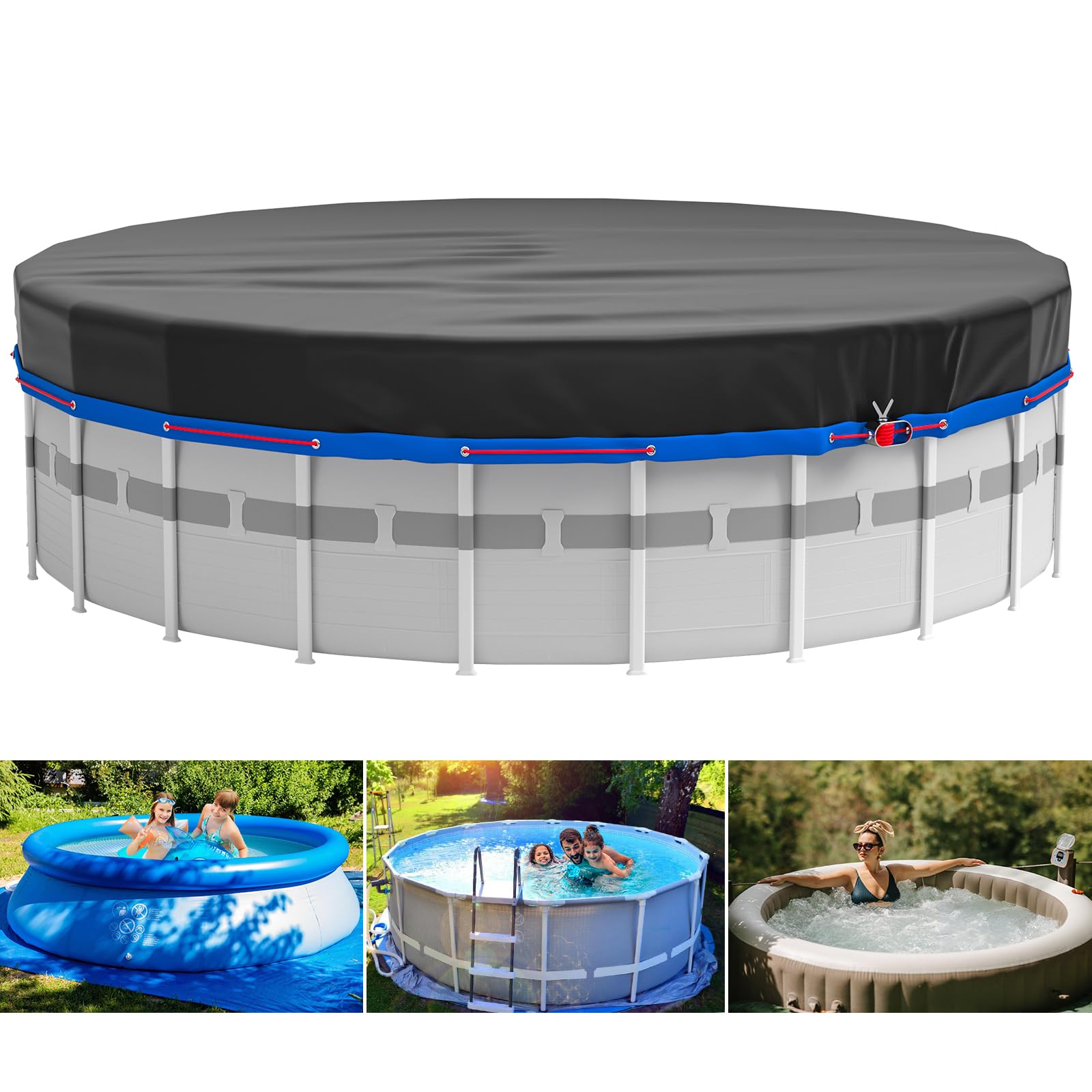 **MIXC 10 Ft Round Solar Pool Cover for Above Ground Pools – Heavy Duty Waterproof & Dustproof Summer Pool Protector with Accessories – Ideal for Hot Tubs, Winter Storage & UV Protection (Black)**