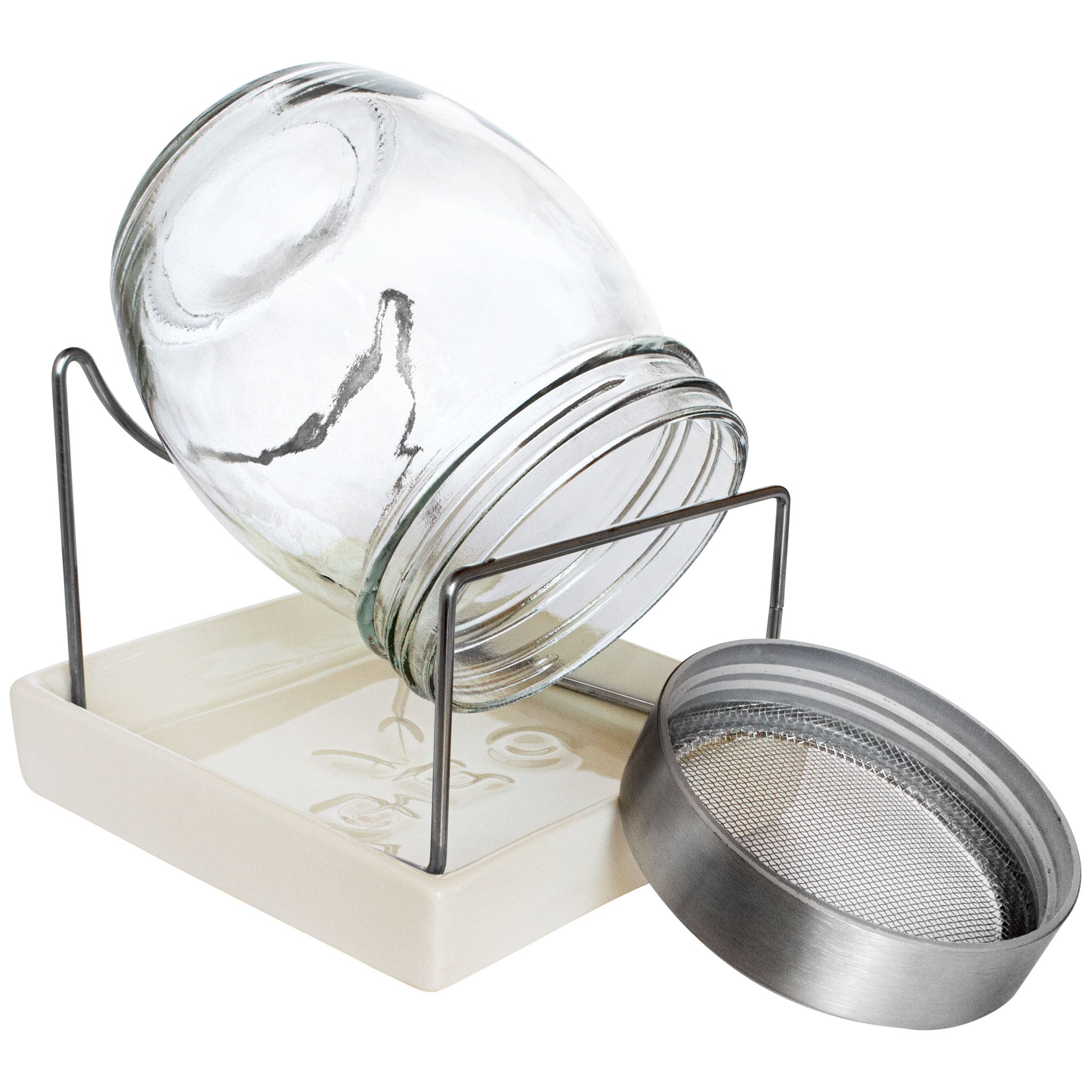 Organic Sprouting Jar Kit with Stainless Steel Mesh Lid & Ceramic Tray - Perfect for Homegrown Alfalfa, Broccoli & Bean Sprouts | Indoor Gardening & Healthy Eating