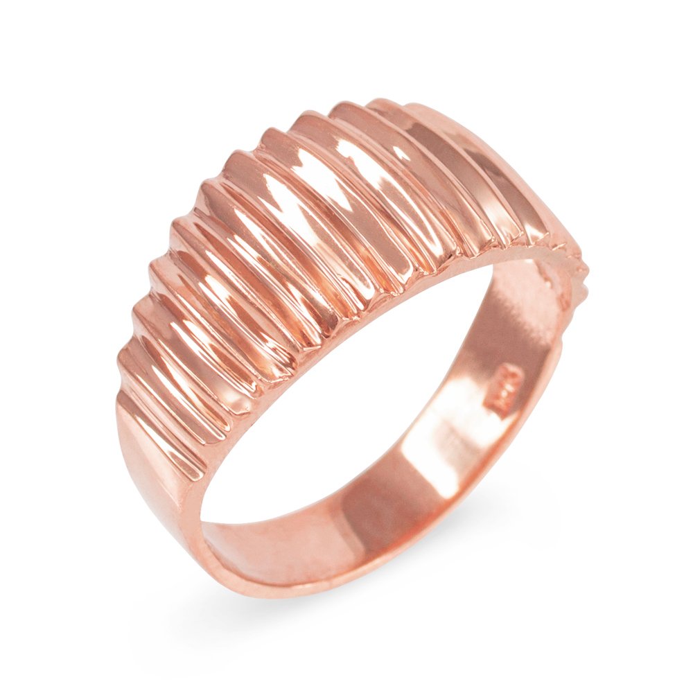 14k Rose Gold Ribbed Dome Ring - High Polish Elegant Stackable Band for Women - Perfect for Everyday Wear, Gifts & Special Occasions