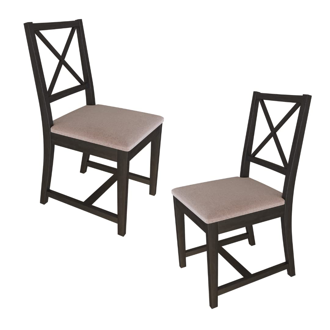 Modern Wooden Dining Chairs Set of 2 - Upholstered X-Back Accent Chairs in Brown or White - Elegant Small Space Furniture for Dining Room, Living Room, Kitchen & Office Use