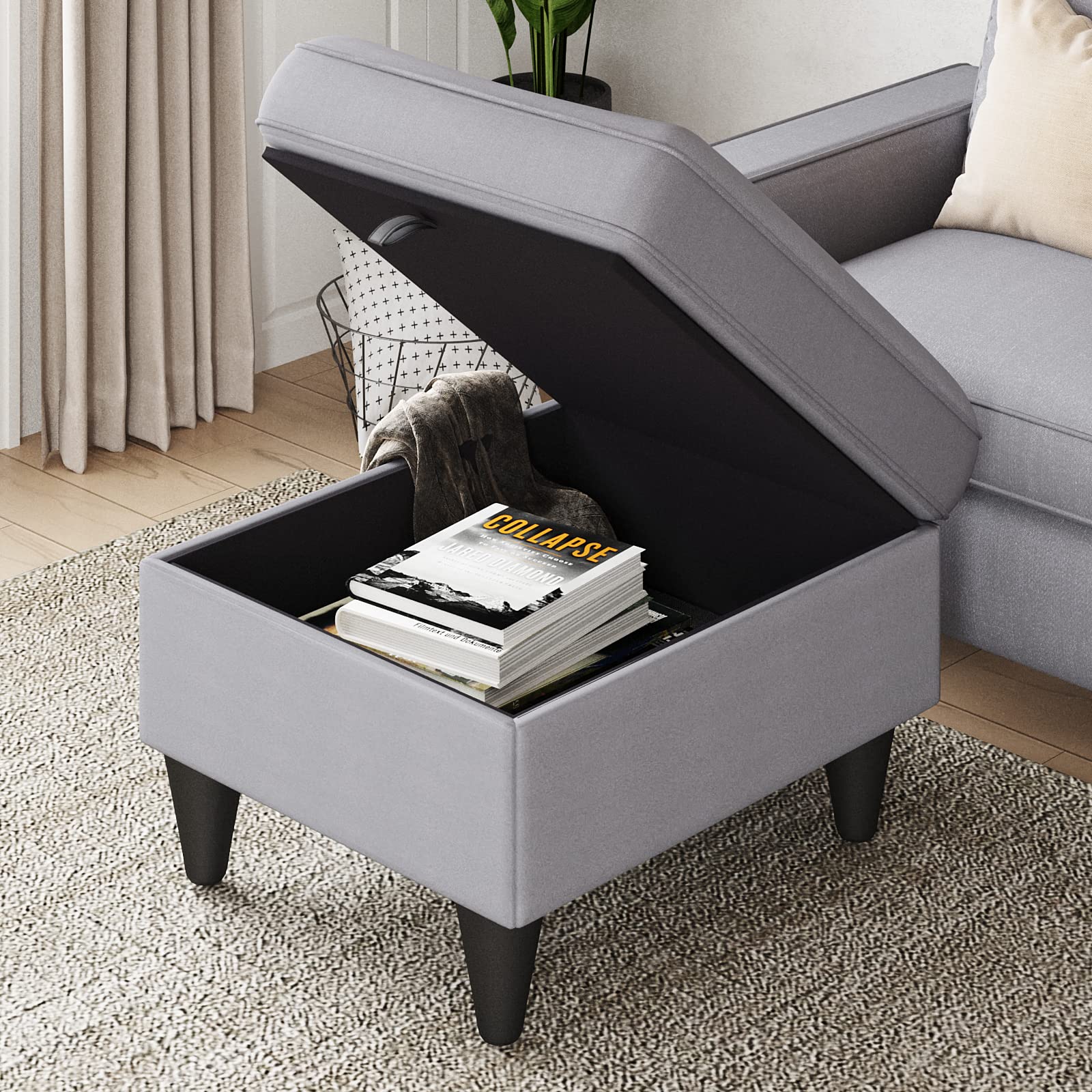 Convertible L-Shaped Sectional Sofa with Reversible Storage Ottoman - Light Gray 3-Seat Modular Couch for Small Spaces | Perfect for Living Rooms, Apartments & Home Offices | Cozy Seating Solution for Movie Nights & Family Gatherings