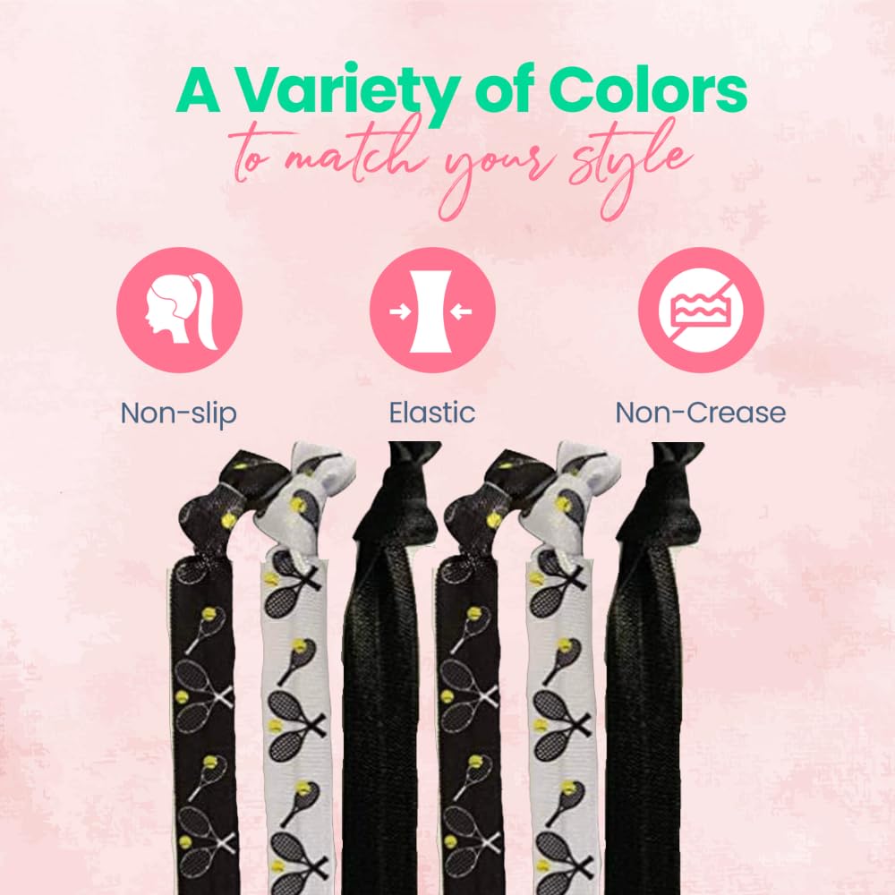 Sportybella No Crease Tennis Hair Ties for Girls - 6 Pack (Black/White) - Perfect for Young Players & Active Lifestyles
