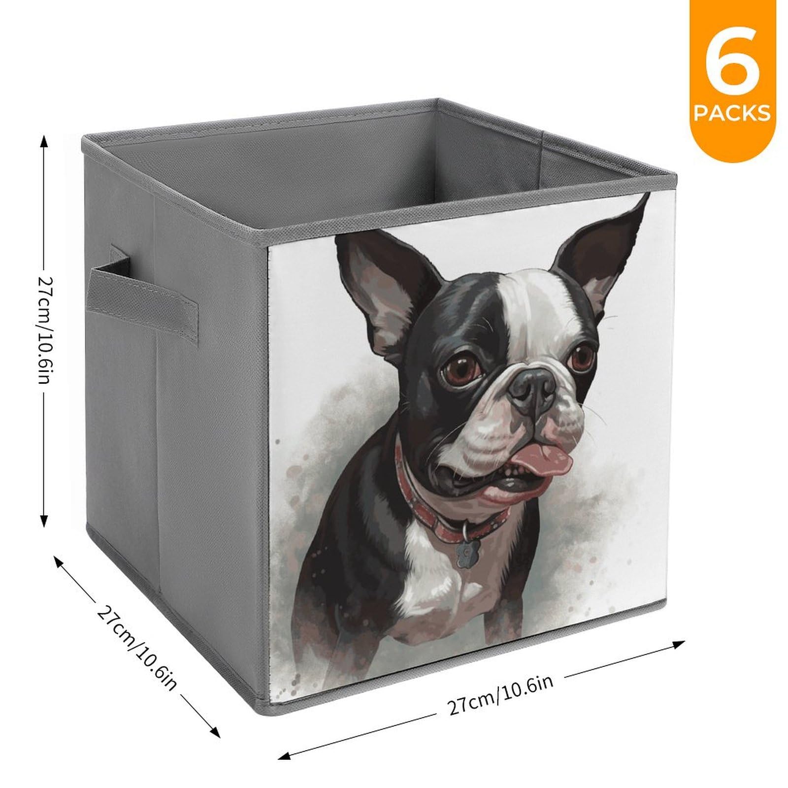 6PCS Collapsible Storage Bins with Handles - Boston Terrier Printed Foldable Storage Boxes for Shelves, Closet, Kitchen & Bathroom Organization | Multi-Purpose Storage Containers for Home, Office & Pet Supplies