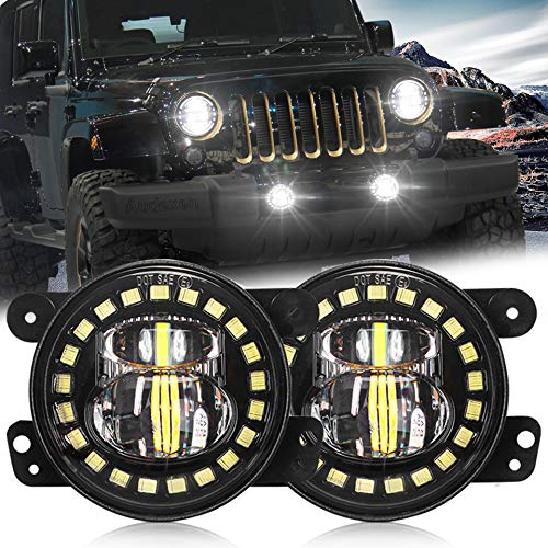 AUDEXEN JK LED Tail Lights with 4 Inch Fog Lights - Compatible with Jeep Wrangler JK 2007-2018 - Waterproof Off-Road Lighting for Night Driving & Adventure