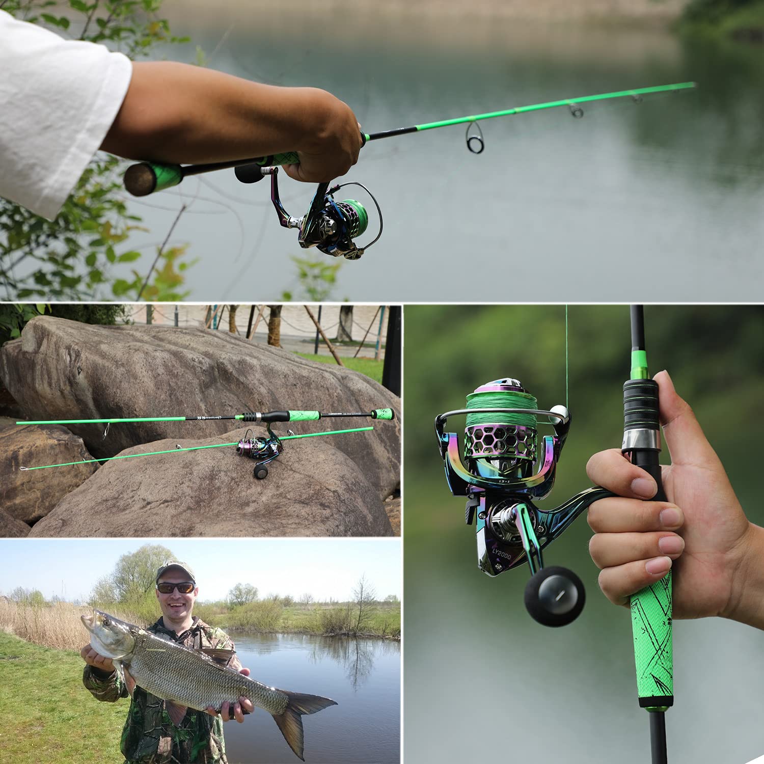 24-Ton Carbon Fiber Bass Fishing Rod - 2-Piece Casting & Spinning Rod with SuperPolymer Handle | Freshwater & Saltwater Fishing Gear for Bass, Trout, Walleye | Ideal for Shore Fishing, Boat Angling & Tournament Use