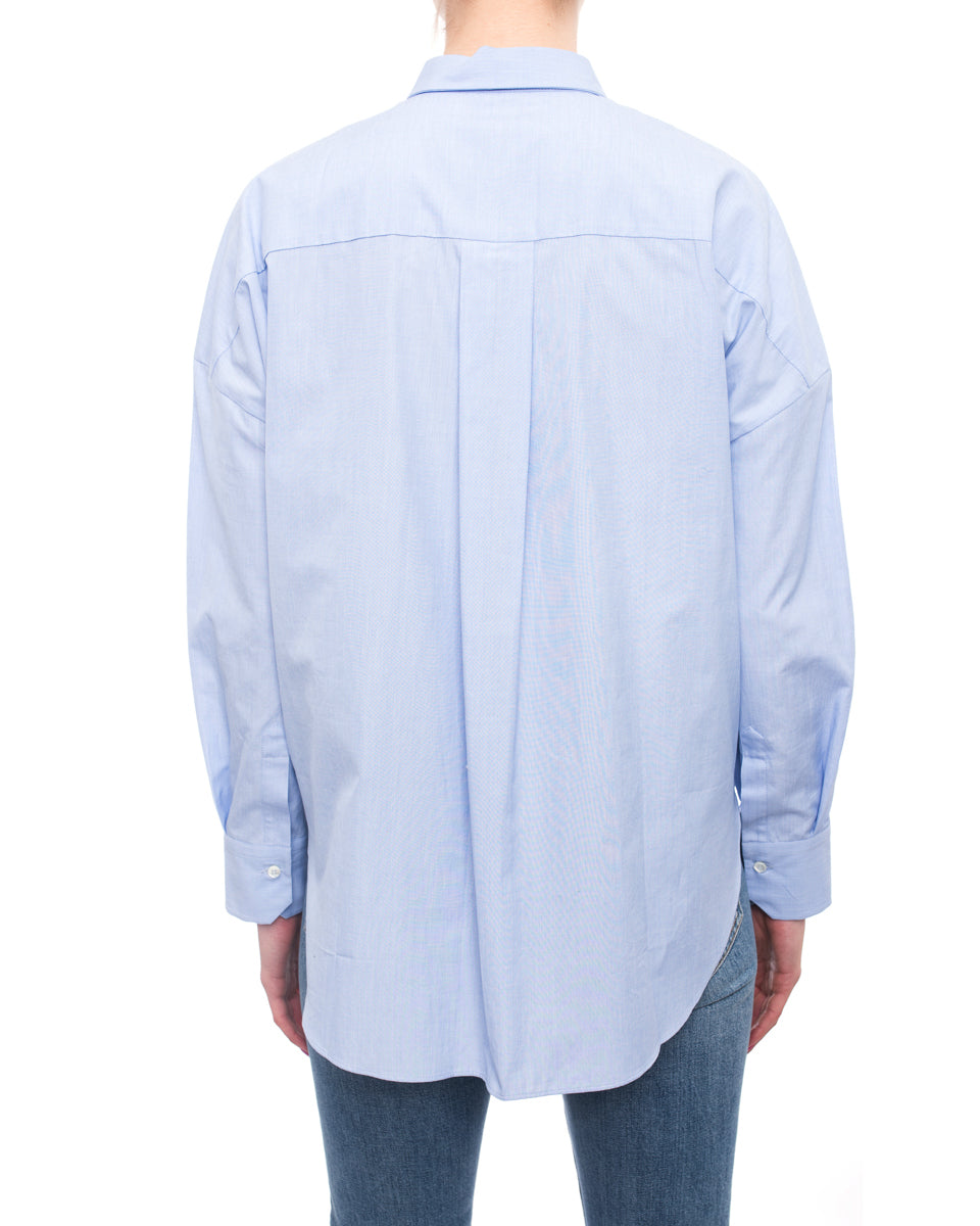 Brunello Cucinelli Men's Blue Cotton Button Down Long Sleeve Dress Shirt with Beaded Trim - Premium Business Casual Wear for Office & Formal Events