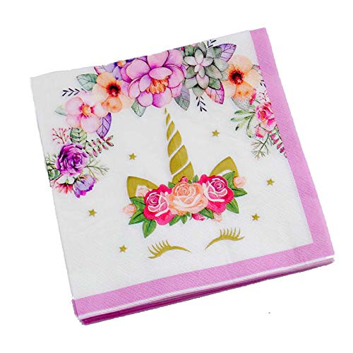 100 Pcs Disposable Unicorn Printed Napkins - Premium Quality Paper Napkins for Birthday Party, Baby Shower, Wedding, Picnic & Lunch Party - Perfect for Kids Party Decorations & Special Events