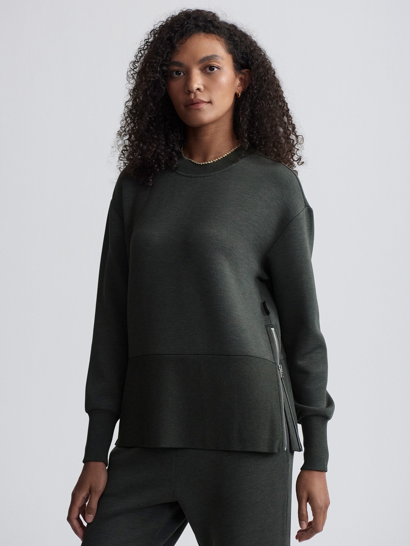 Varley Lowry Longline Sweatshirt for Women - Olive Marl Color - Cozy Oversized Pullover for Casual Wear, Lounge & Street Style