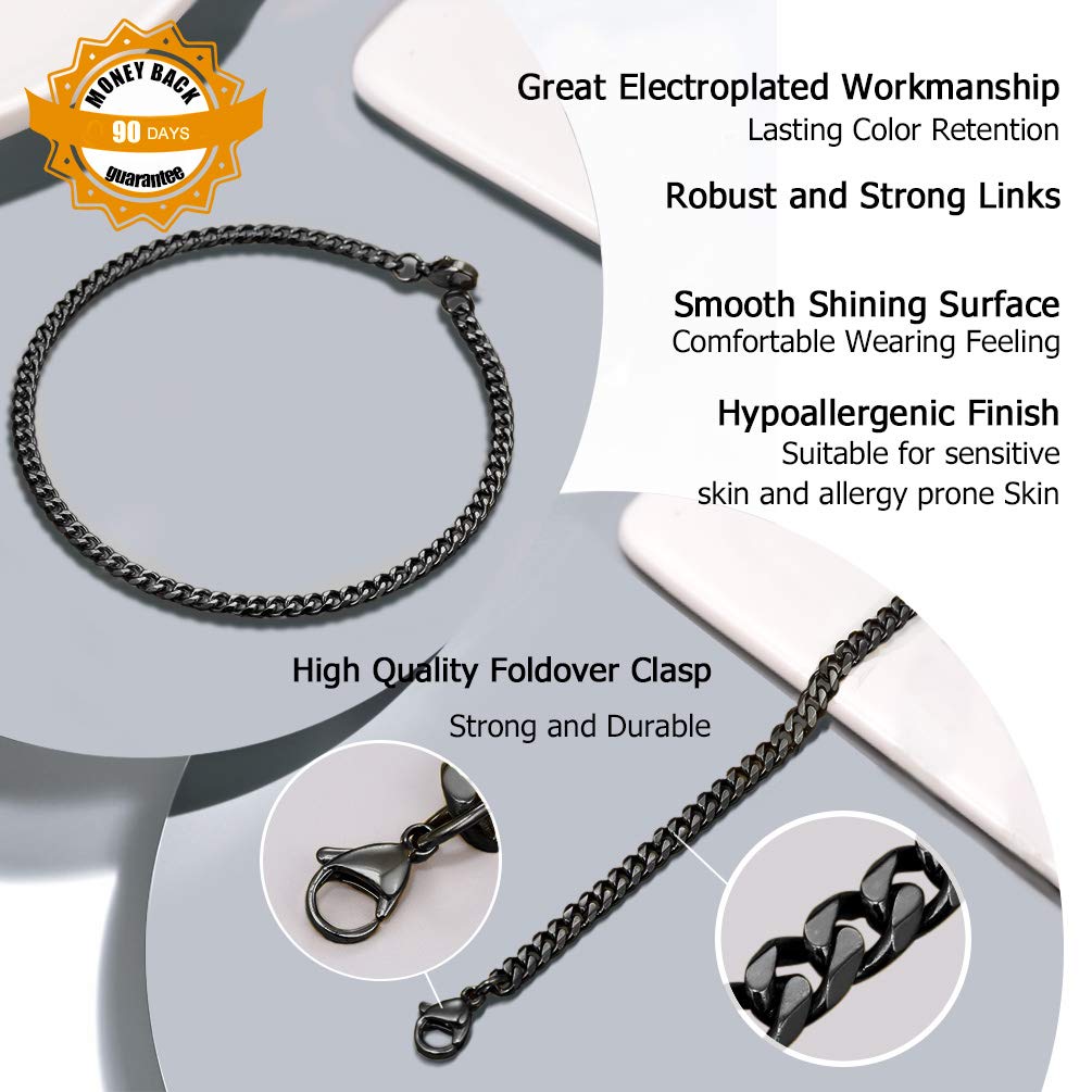 PROSTEEL 316L Stainless Steel Cuban Link Bracelet for Men - Gold, Black, Silver Tone Hypoallergenic Jewelry - 7.5