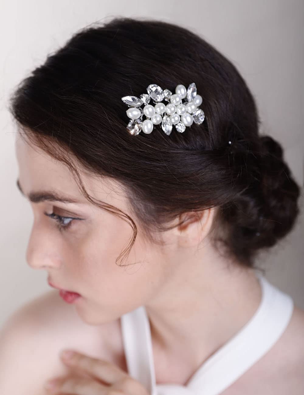 Chargances Blue Rhinestone Pearl Wedding Hair Comb – Handmade Bridal Hair Accessory for Bride & Bridesmaids, Crystal Side Comb for Women & Girls, Prom & Special Occasions
