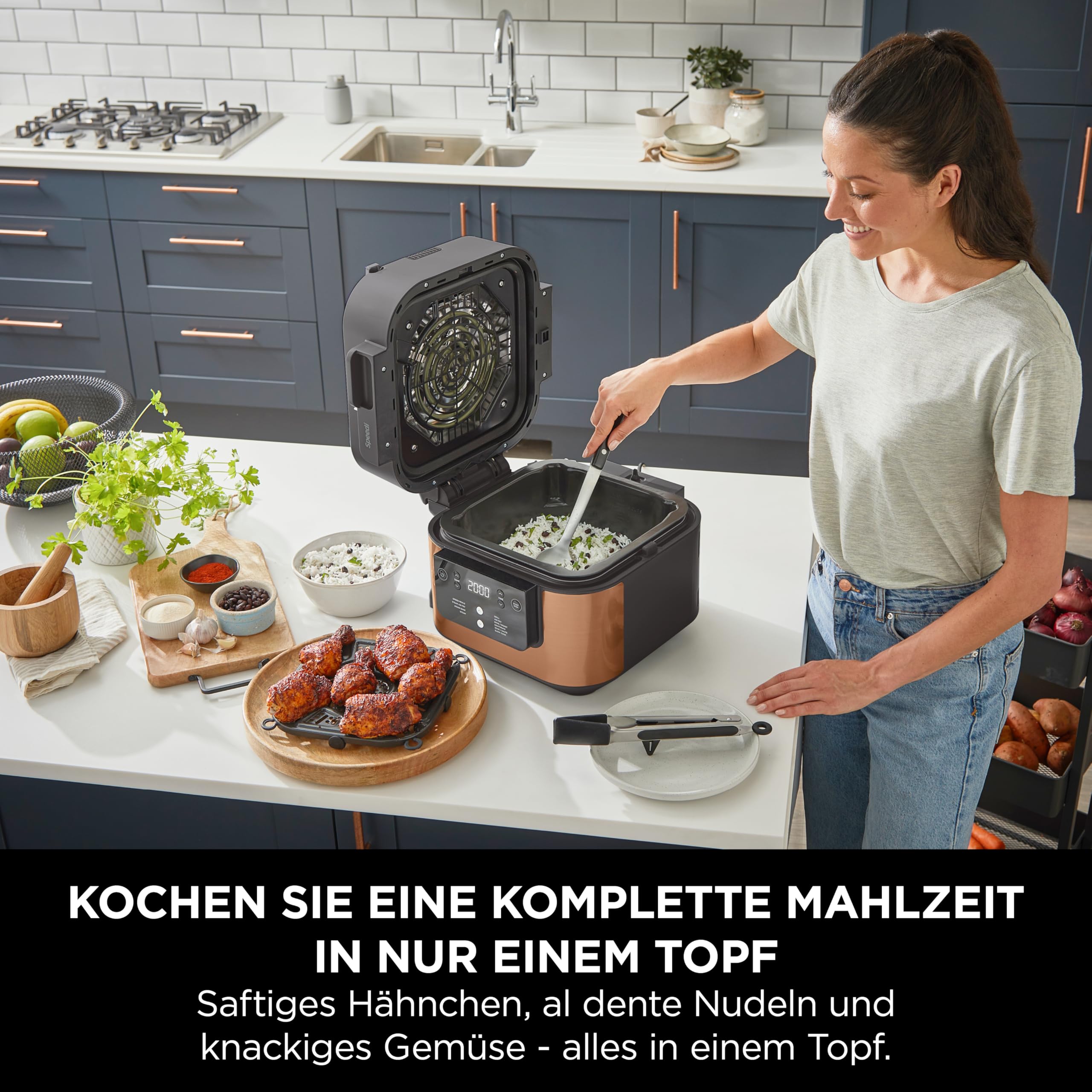 Ninja Speedi 10-in-1 Multi-Cooker with 5.7L Capacity | Air Fryer, Slow Cooker, Grill & Bake | Black & Copper (ON400EUCP) | Perfect for Family Meals, Quick Dinners & Healthy Cooking