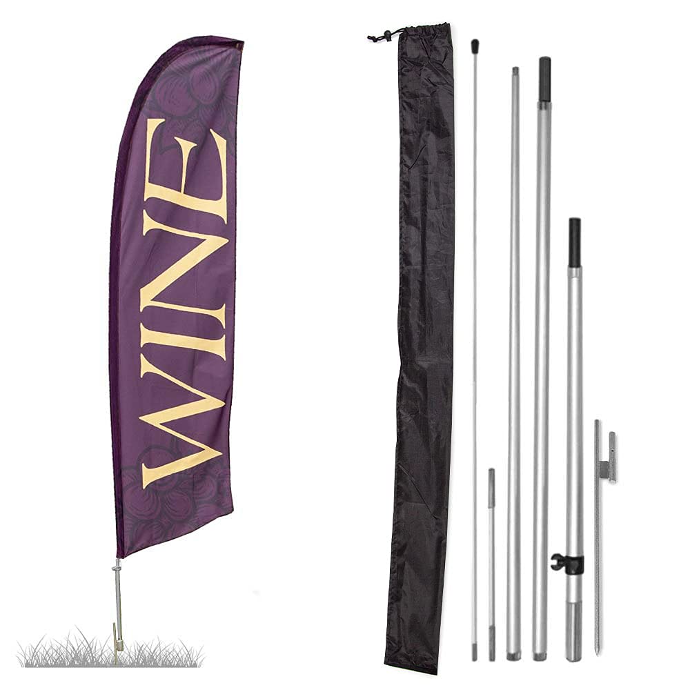 Vispronet Premium Wine Feather Flag Kit - 13ft Sectional Aviation Grade Fiberglass Poles, Wine Flag, Ground Stake & Carry Bag | Perfect for Vineyards, Wine Tastings & Outdoor Events