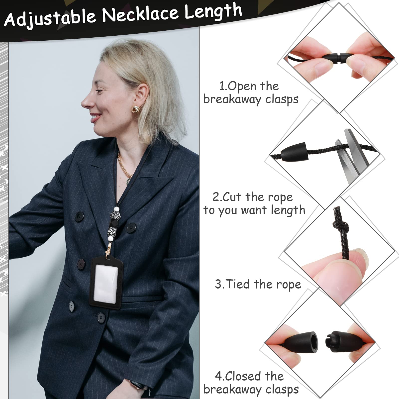 Silicone Beaded Breakaway Lanyard with 2 ID Badge Holders - Cute Leather Neck Strap for Teachers, Women & Employees - Perfect for Work, School, Conferences & Office Security