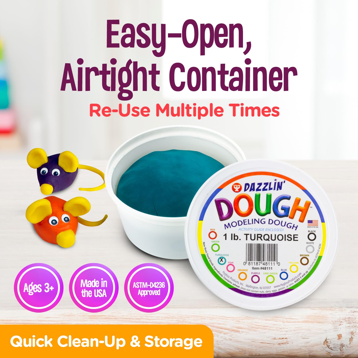 Hygloss Play Modeling Dough - 1lb Non-Toxic Kids Clay for Easter Basket Stuffers, Arts & Crafts, Classroom Supplies & Party Favors | Safe Unscented DIY Dough for Creative Play, Holiday Gifts & School Projects (Turquoise)